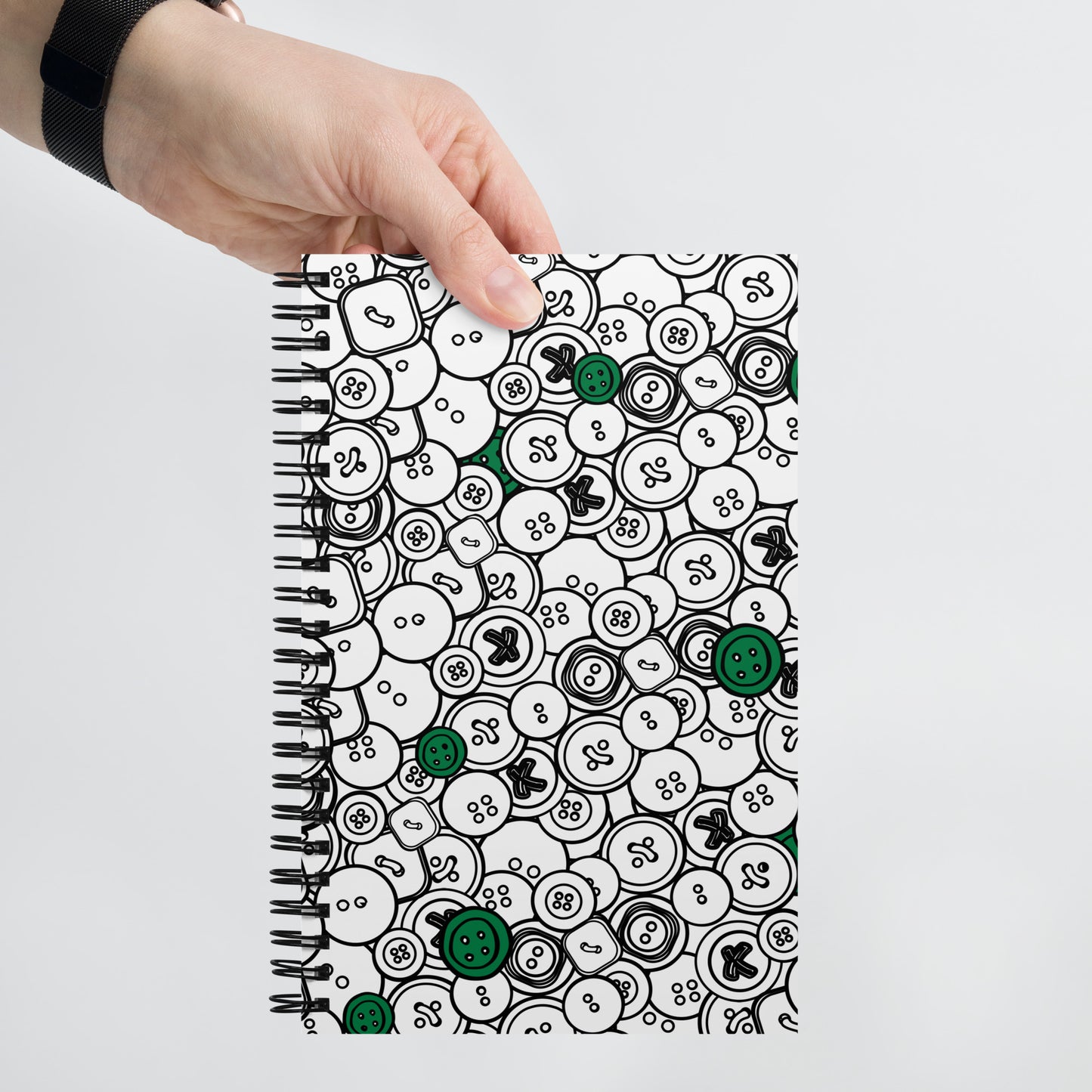 Spiral Notebook with "Green Buttons" design – The Perfect Gift for People who Love to Sew