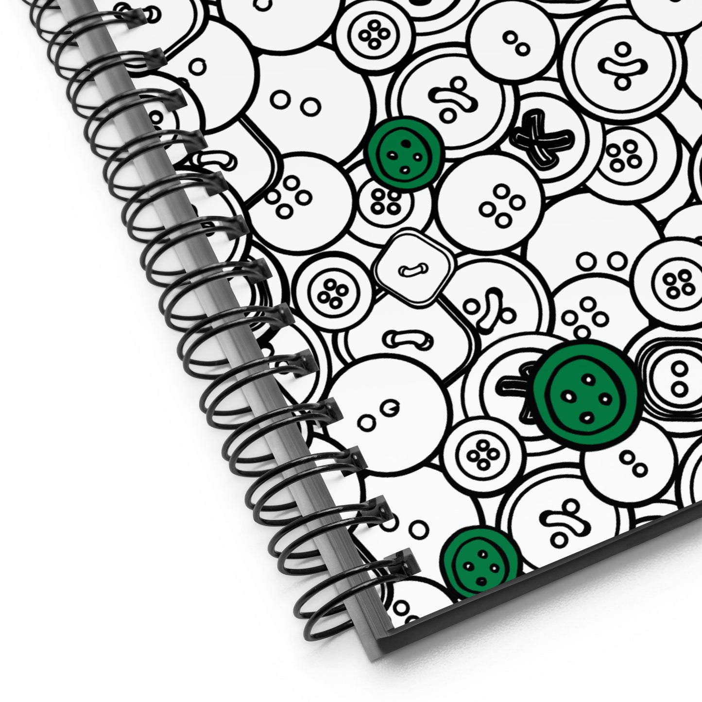 Spiral Notebook with "Green Buttons" design – The Perfect Gift for People who Love to Sew