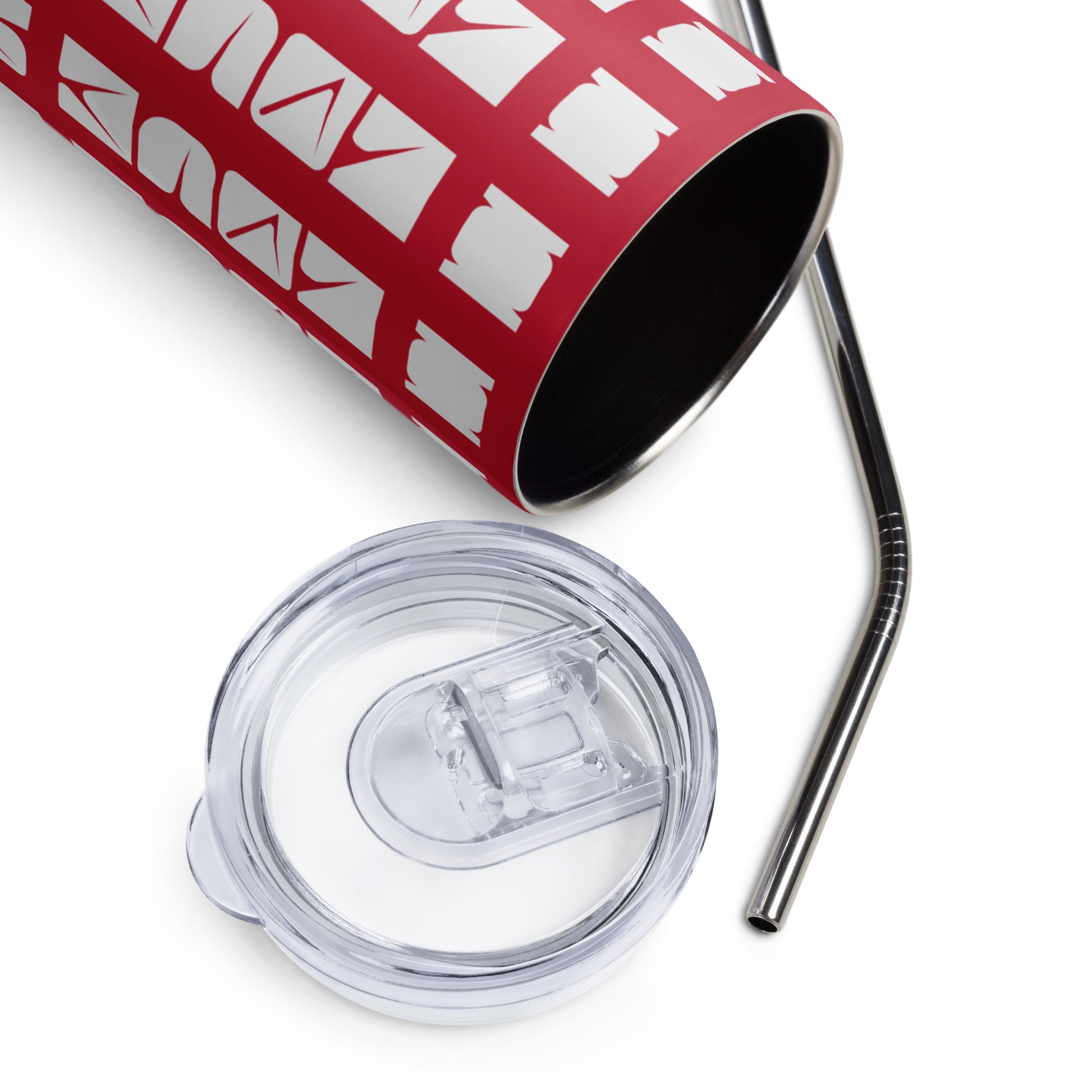 Red Tumbler  with "I love sewing" design, the perfect gift for people who sew