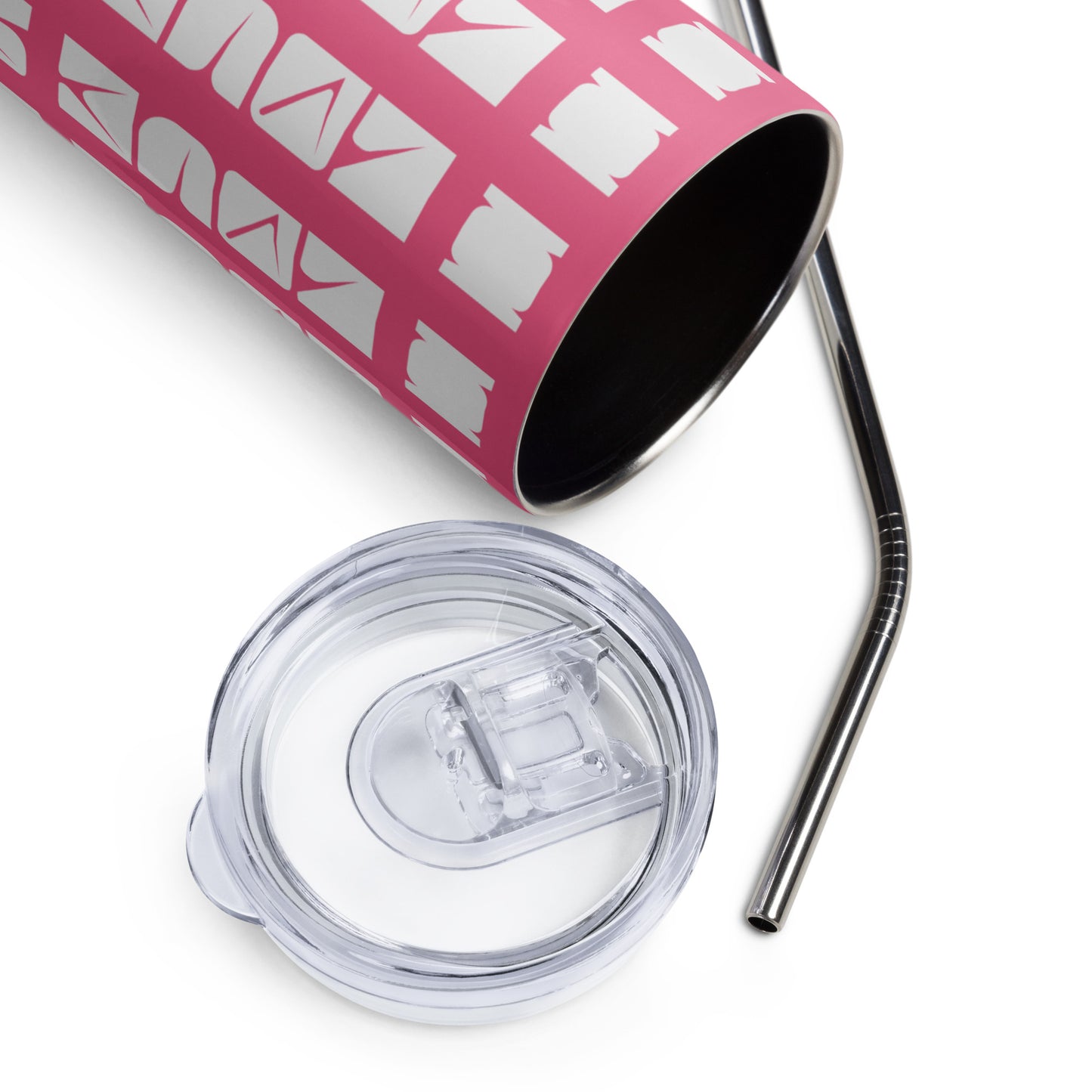 Pink Tumbler  with "I love sewing" design, the perfect gift for people who sew