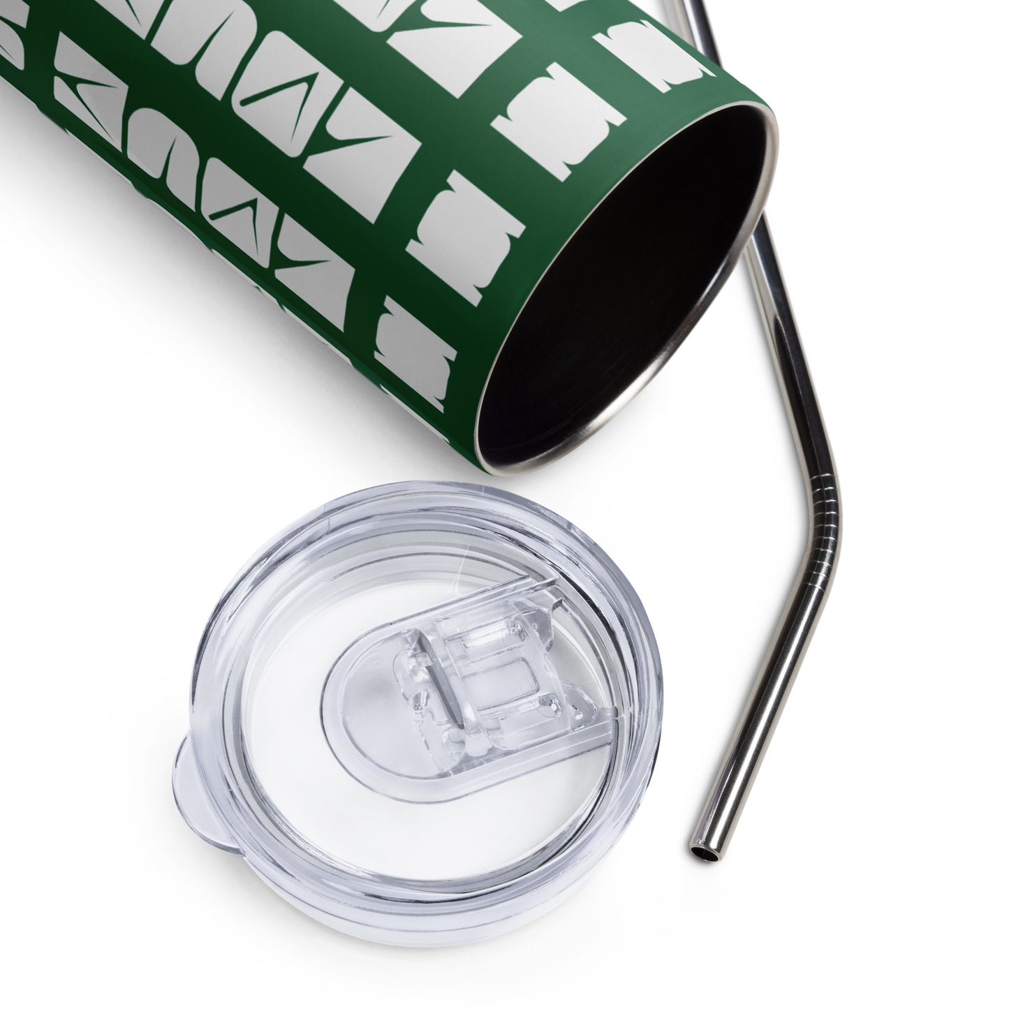 Green Tumbler  with "I love sewing" design, the perfect gift for people who sew