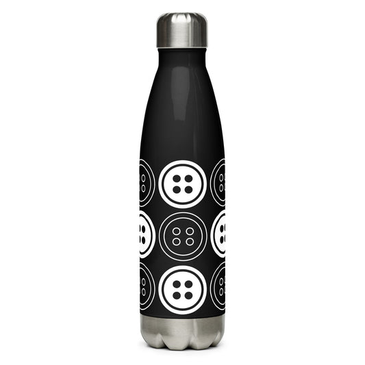 Black Stainless Steel Water Bottle with "Bold Buttons" design -  the perfect gift for people who love to sew