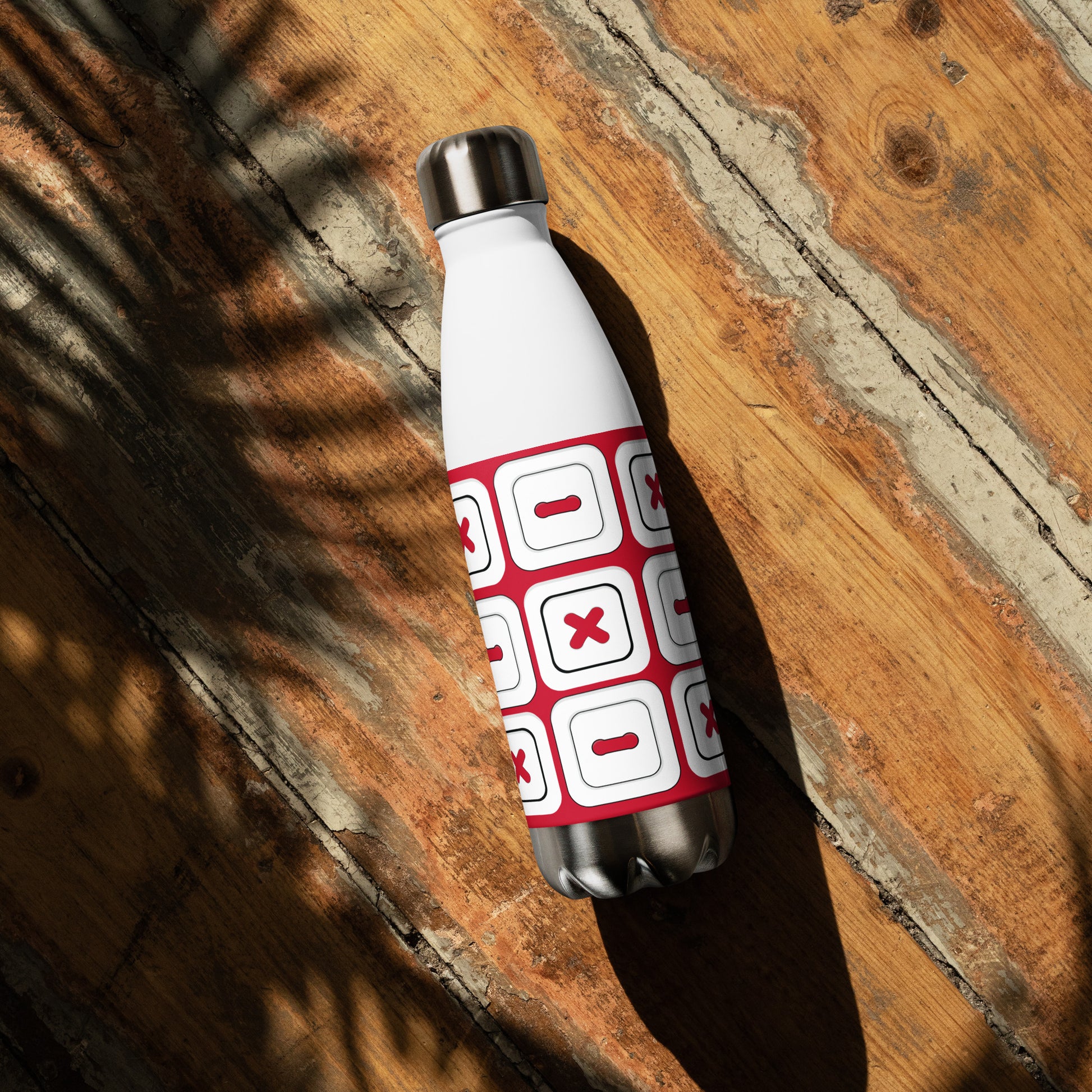 Stainless Steel Water Bottle with "Square Buttons" design -  the perfect gift for people who love to sew