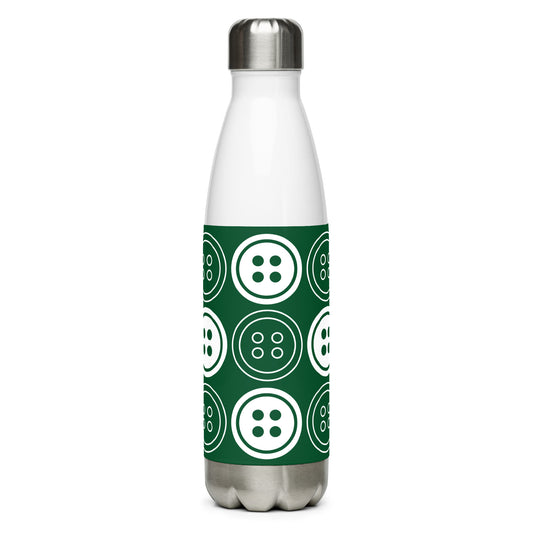 Forest Green Stainless Steel Water Bottle with "Bold Buttons" design -  the perfect gift for people who love to sew