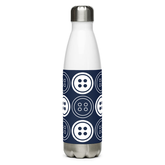 Navy Stainless Steel Water Bottle with "Bold Buttons" design -  the perfect gift for people who love to sew