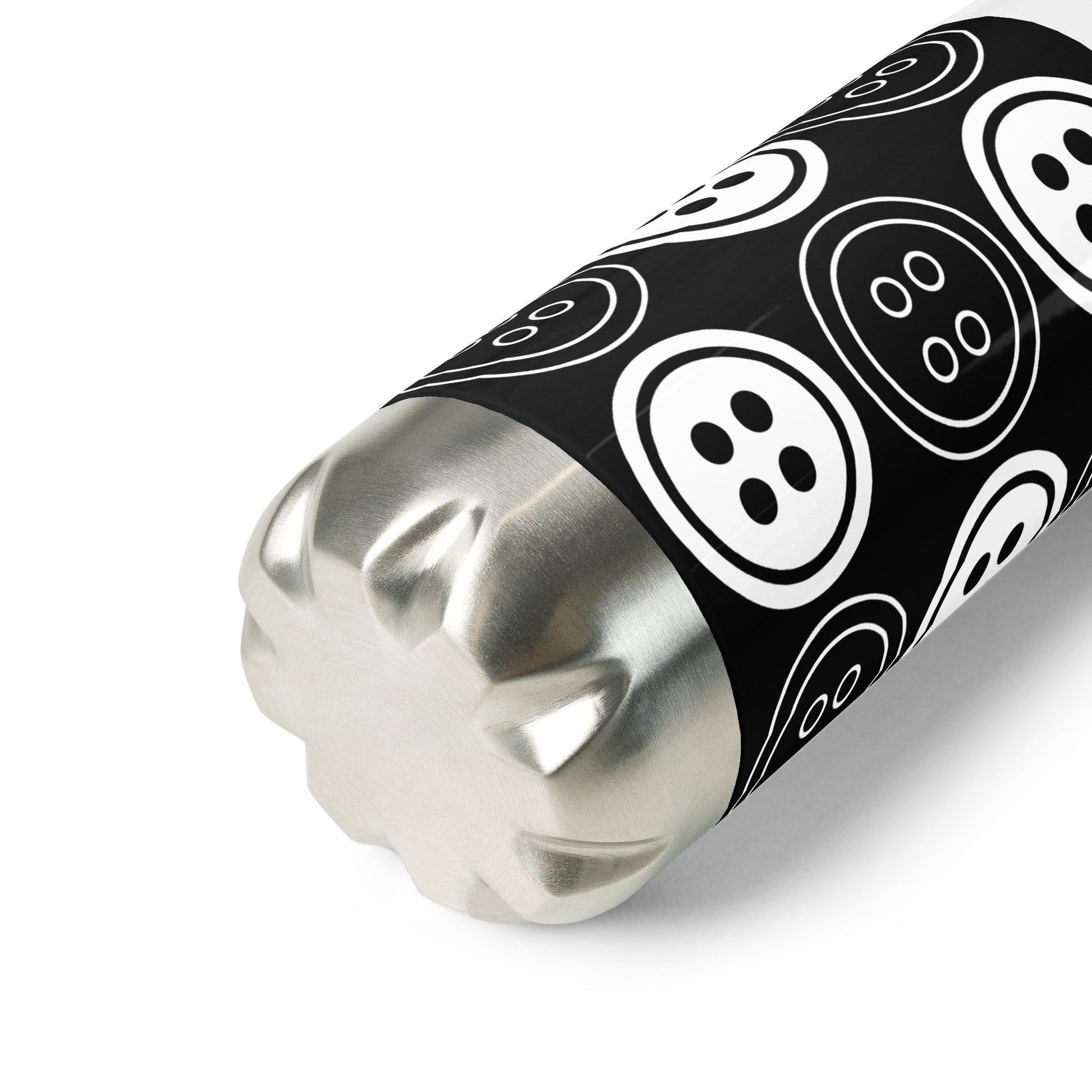 Black Stainless Steel Water Bottle with "Bold Buttons" design -  the perfect gift for people who love to sew