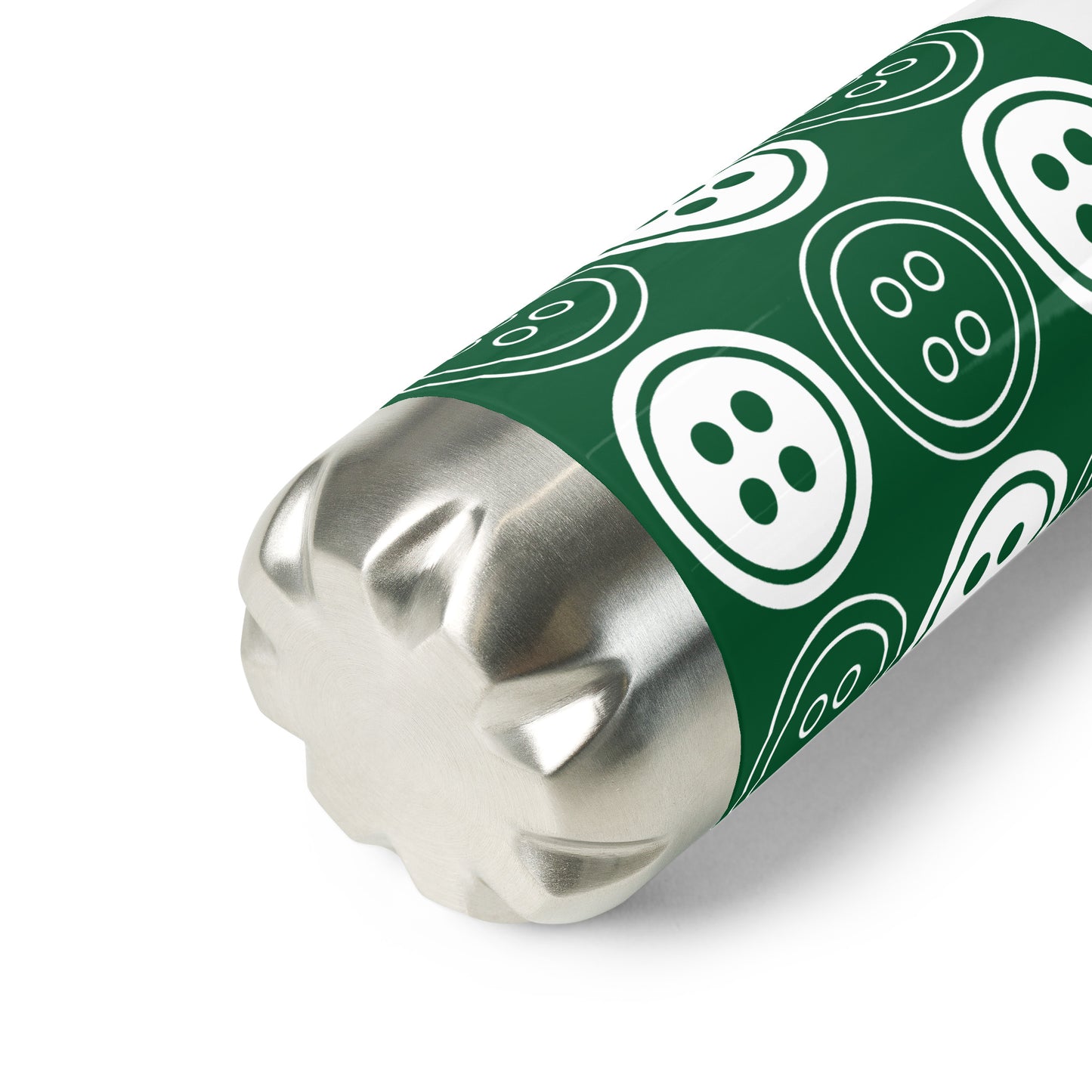 Forest Green Stainless Steel Water Bottle with "Bold Buttons" design -  the perfect gift for people who love to sew