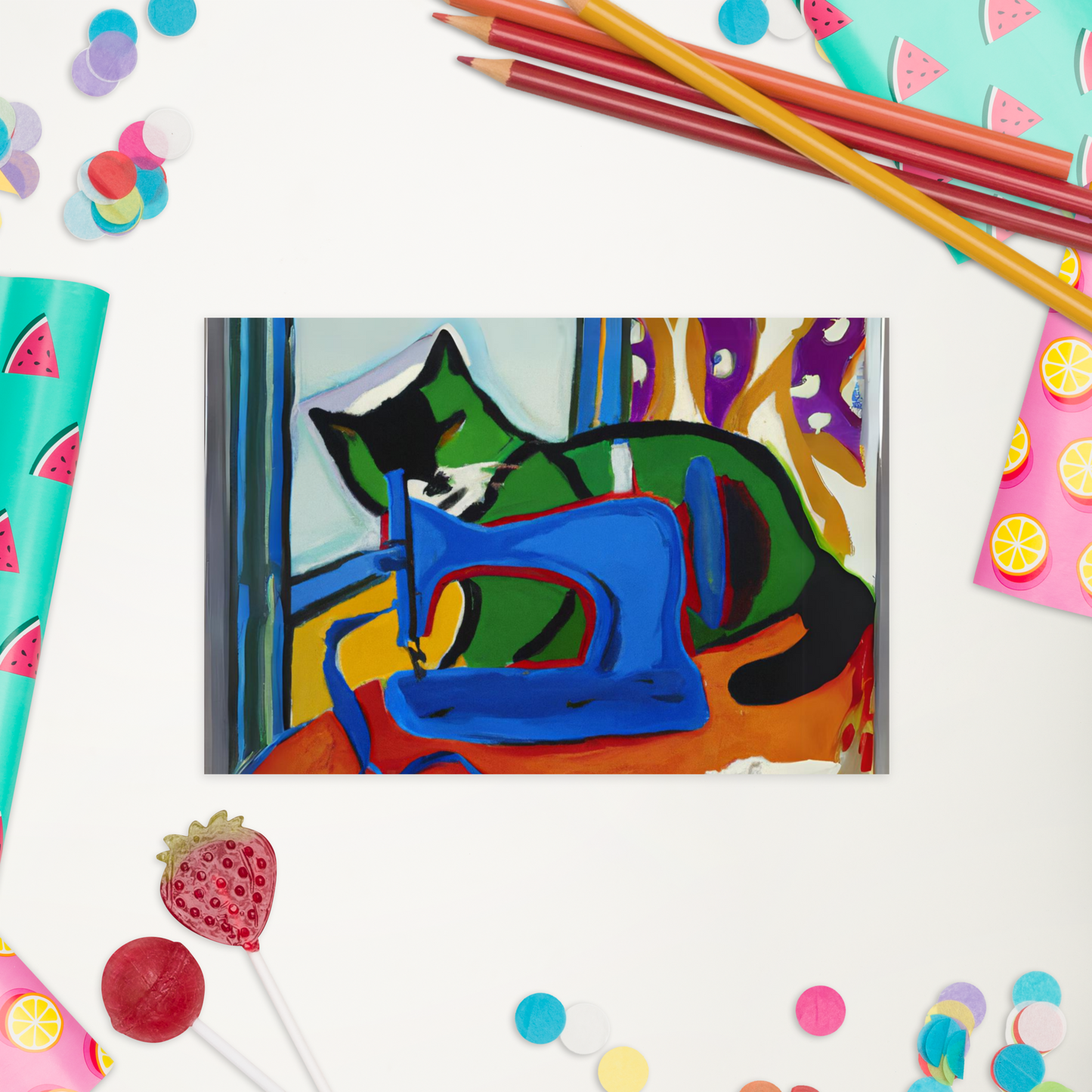 Post Card with "Sewing Cat" design - The Perfect addition to a gift or a thoughtful written note to a friend.