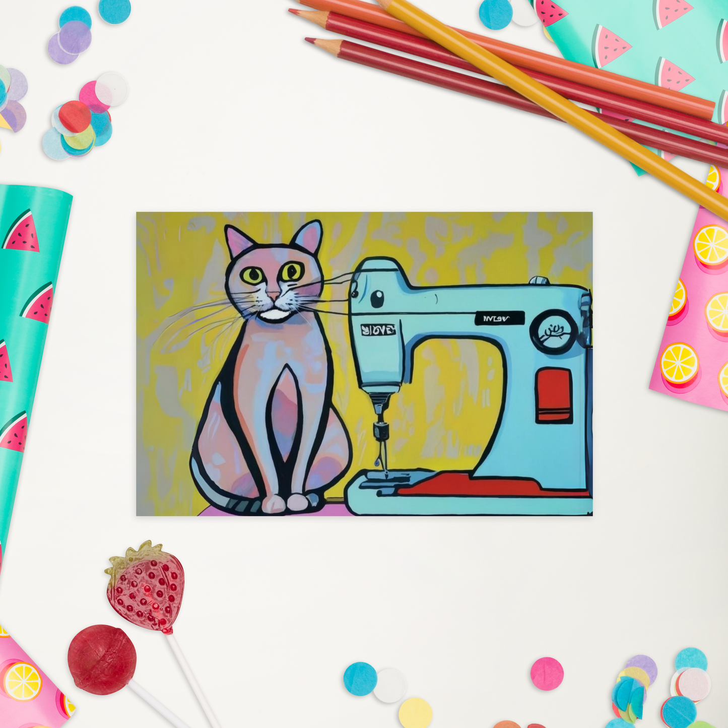 Sewing Cats 8 Postcard