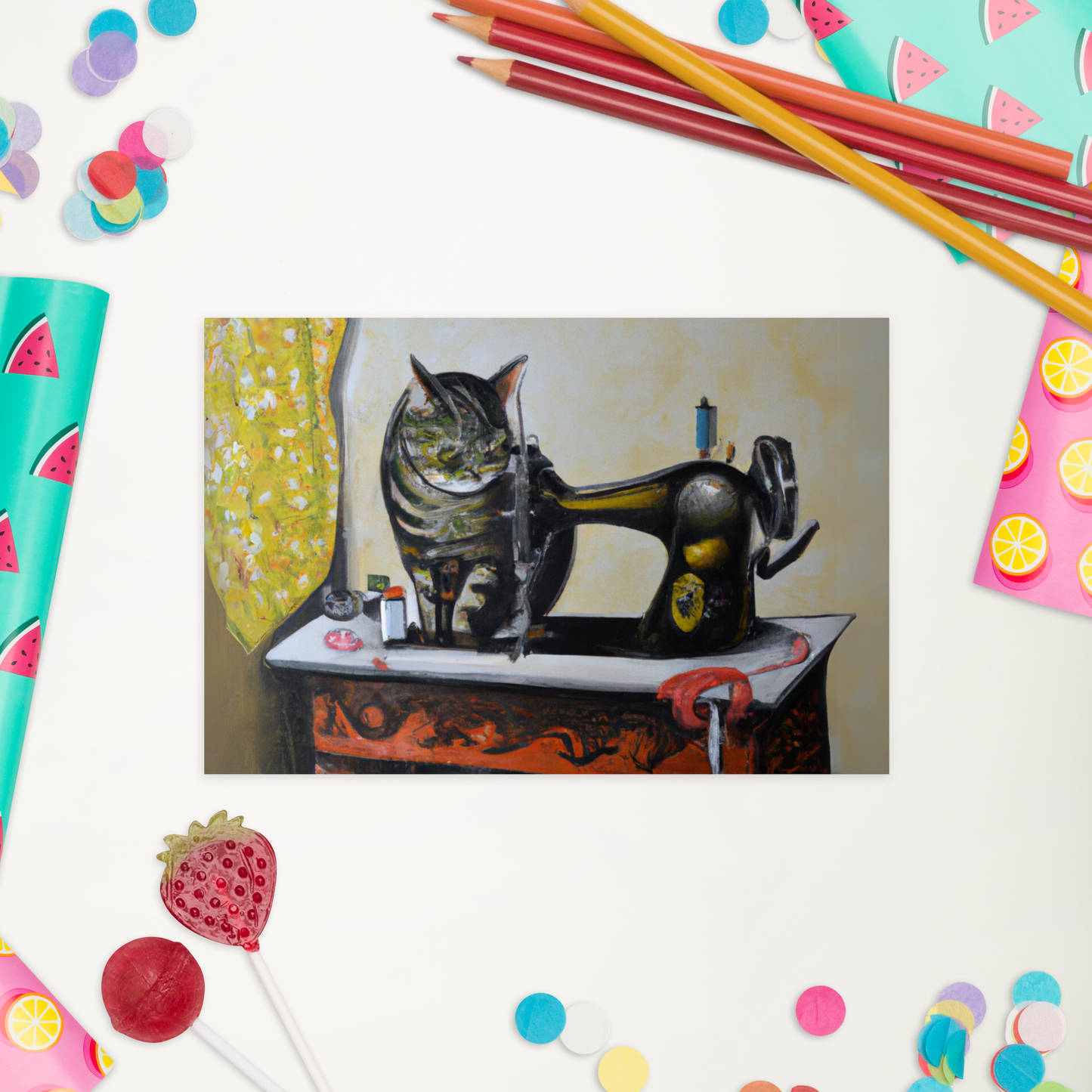 Post Card with "Sewing Cat" design - The Perfect addition to a gift or a thoughtful written note to a friend.