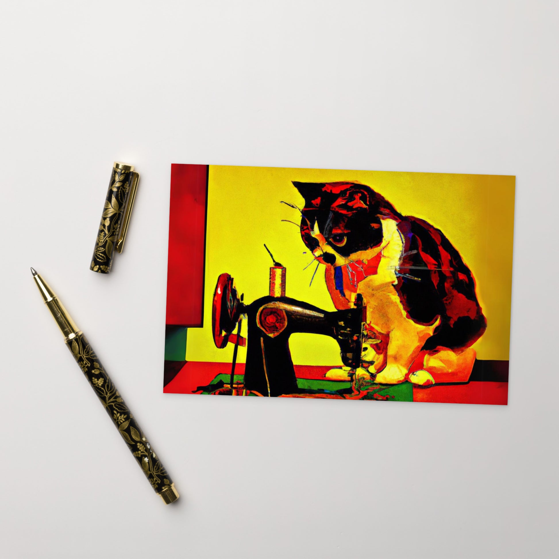 Post Card with "Sewing Cat" design - The Perfect addition to a gift or a thoughtful written note to a friend.