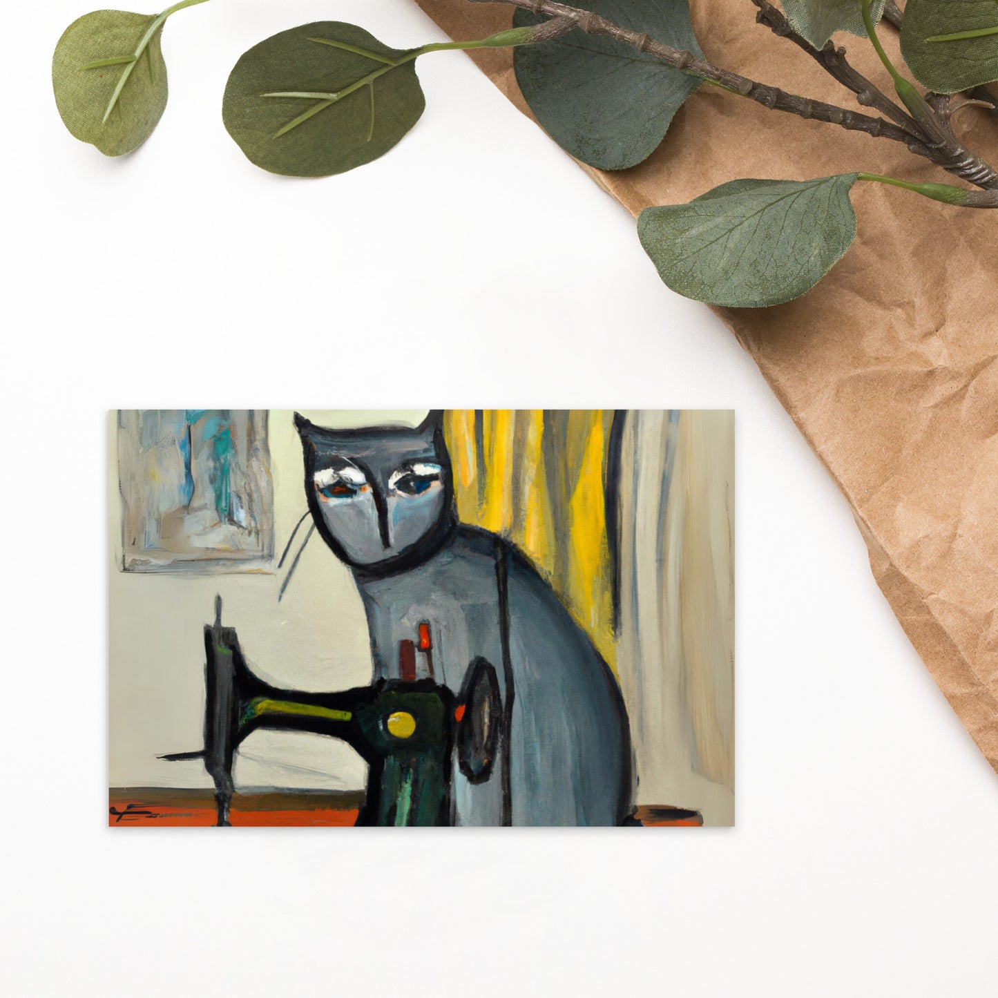 Post Card with "Sewing Cat" design - The Perfect addition to a gift or a thoughtful written note to a friend.