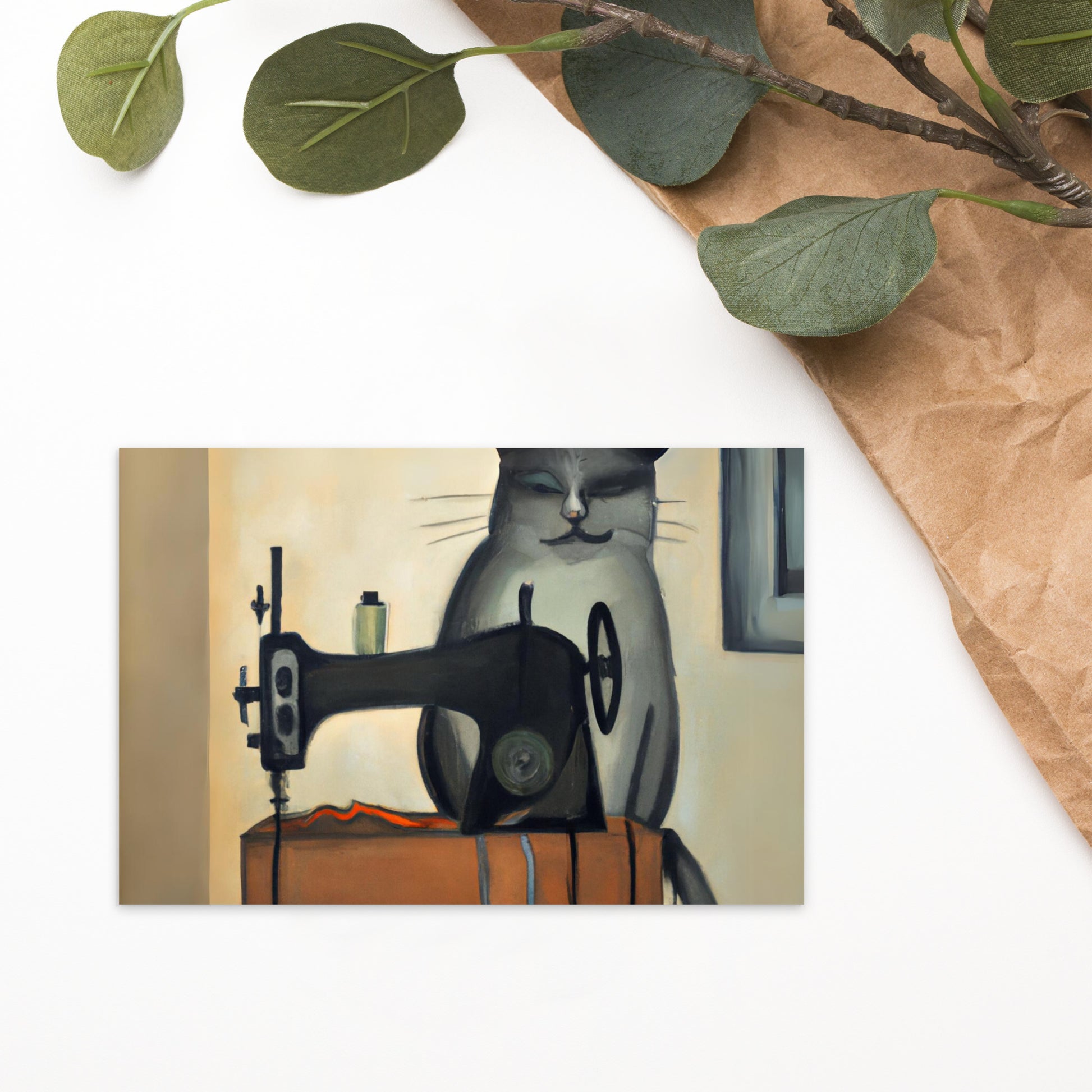 Post Card with "Sewing Cat" design - The Perfect addition to a gift or a thoughtful written note to a friend.