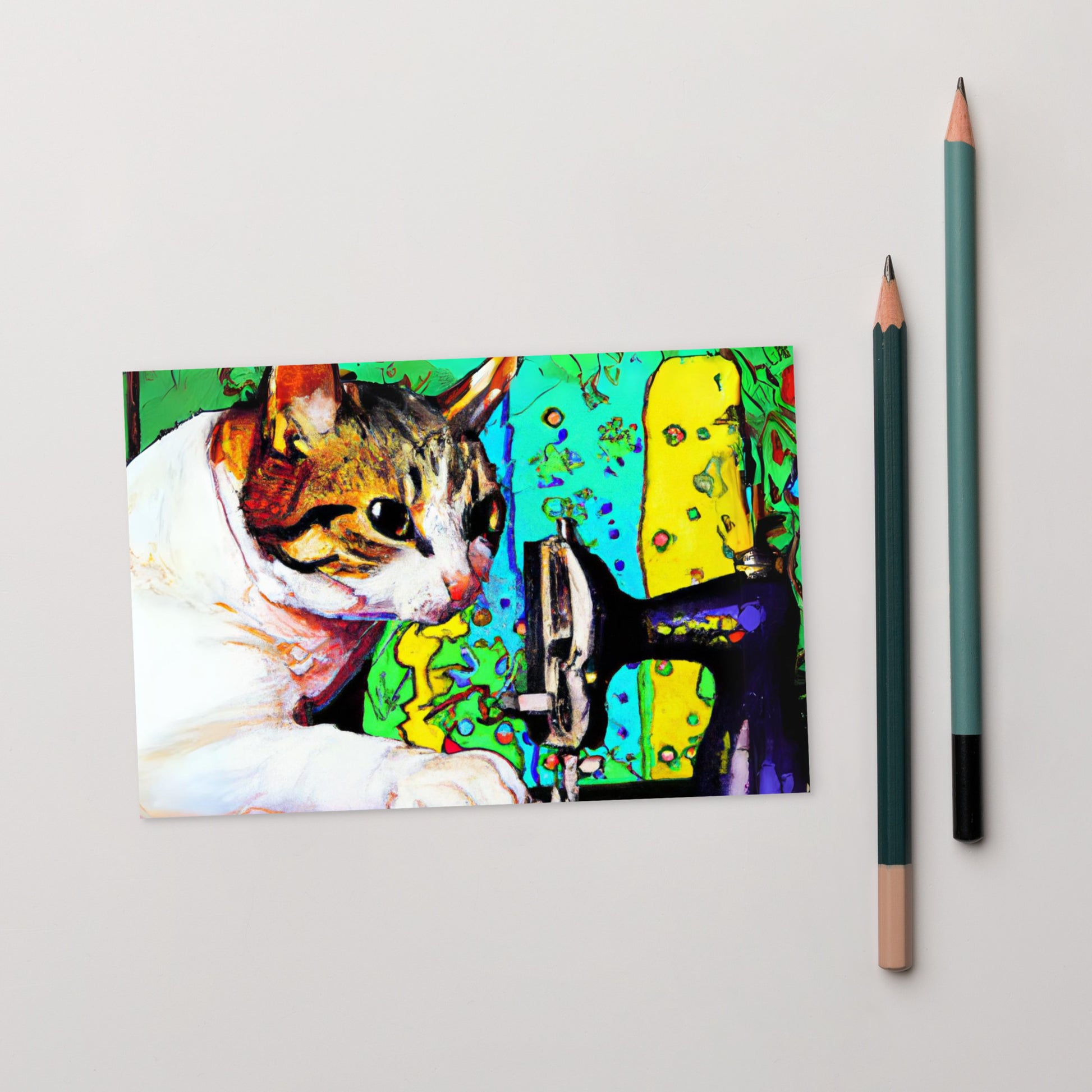 Post Card with "Sewing Cat" design - The Perfect addition to a gift or a thoughtful written note to a friend.