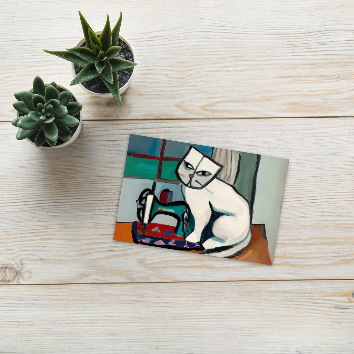 Post Card with "Sewing Cat" design - The Perfect addition to a gift or a thoughtful written note to a friend.