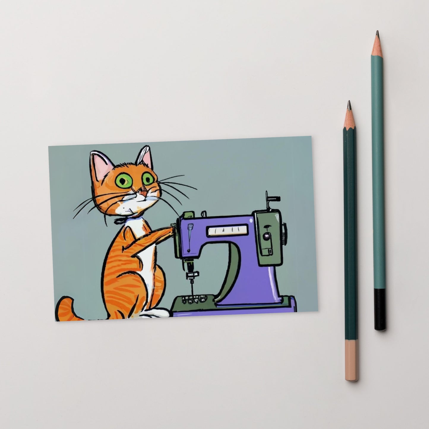 Post Card with "Sewing Cat" design - The Perfect addition to a gift or a thoughtful written note to a friend.