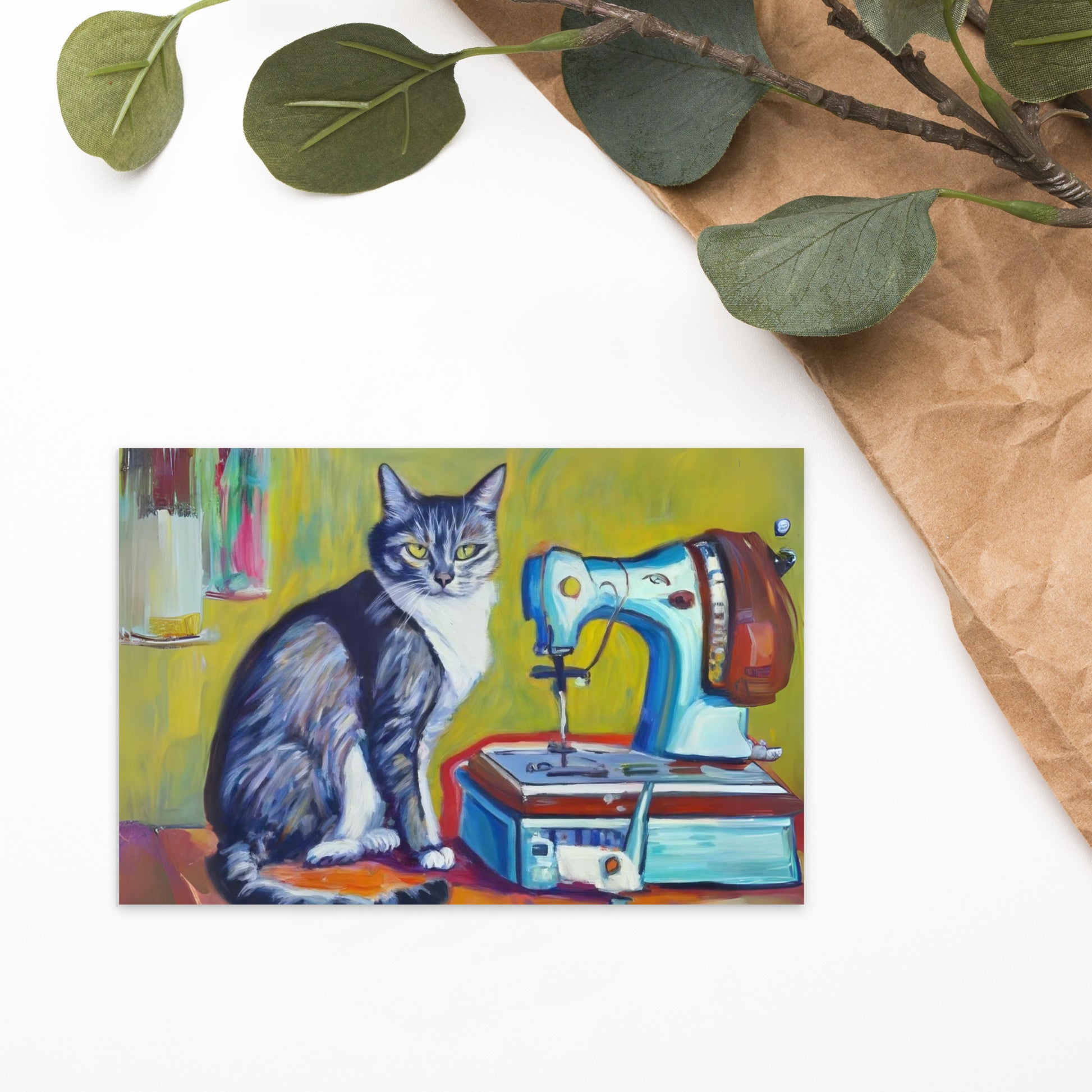 Post Card with "Sewing Cat" design - The Perfect addition to a gift or a thoughtful written note to a friend.