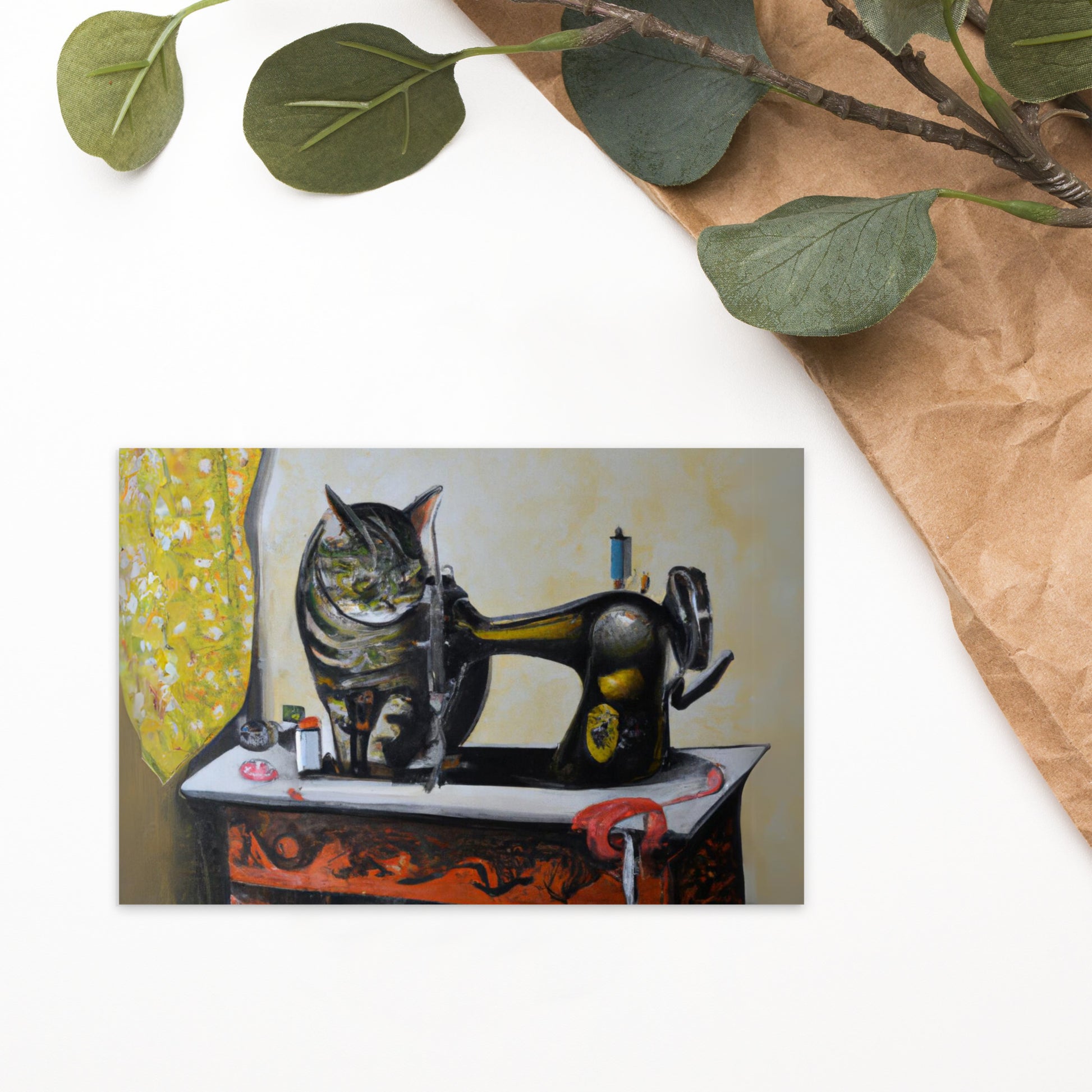 Post Card with "Sewing Cat" design - The Perfect addition to a gift or a thoughtful written note to a friend.