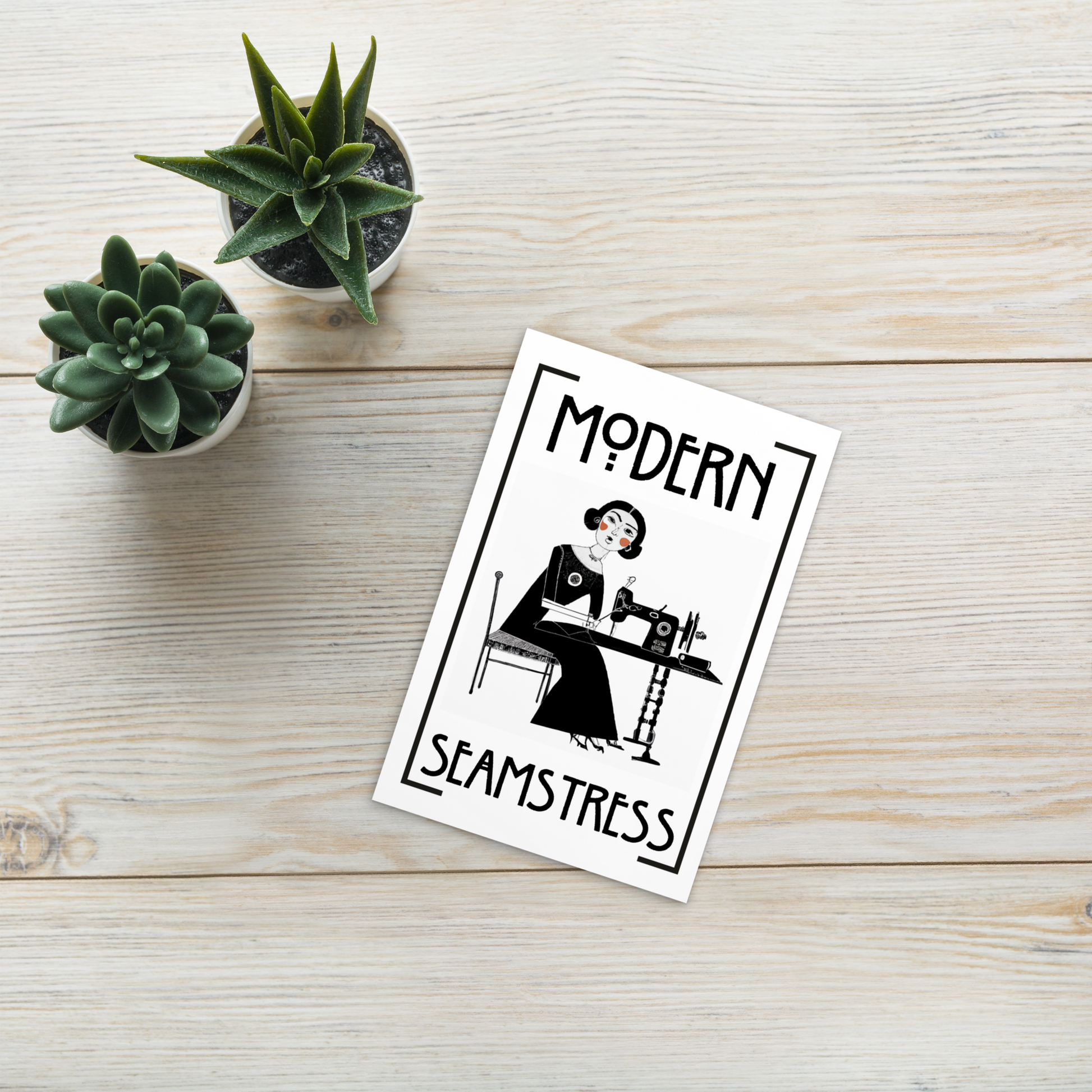 White Post card with "Modern Seamstress" design - Perfect gift for people who love to sew