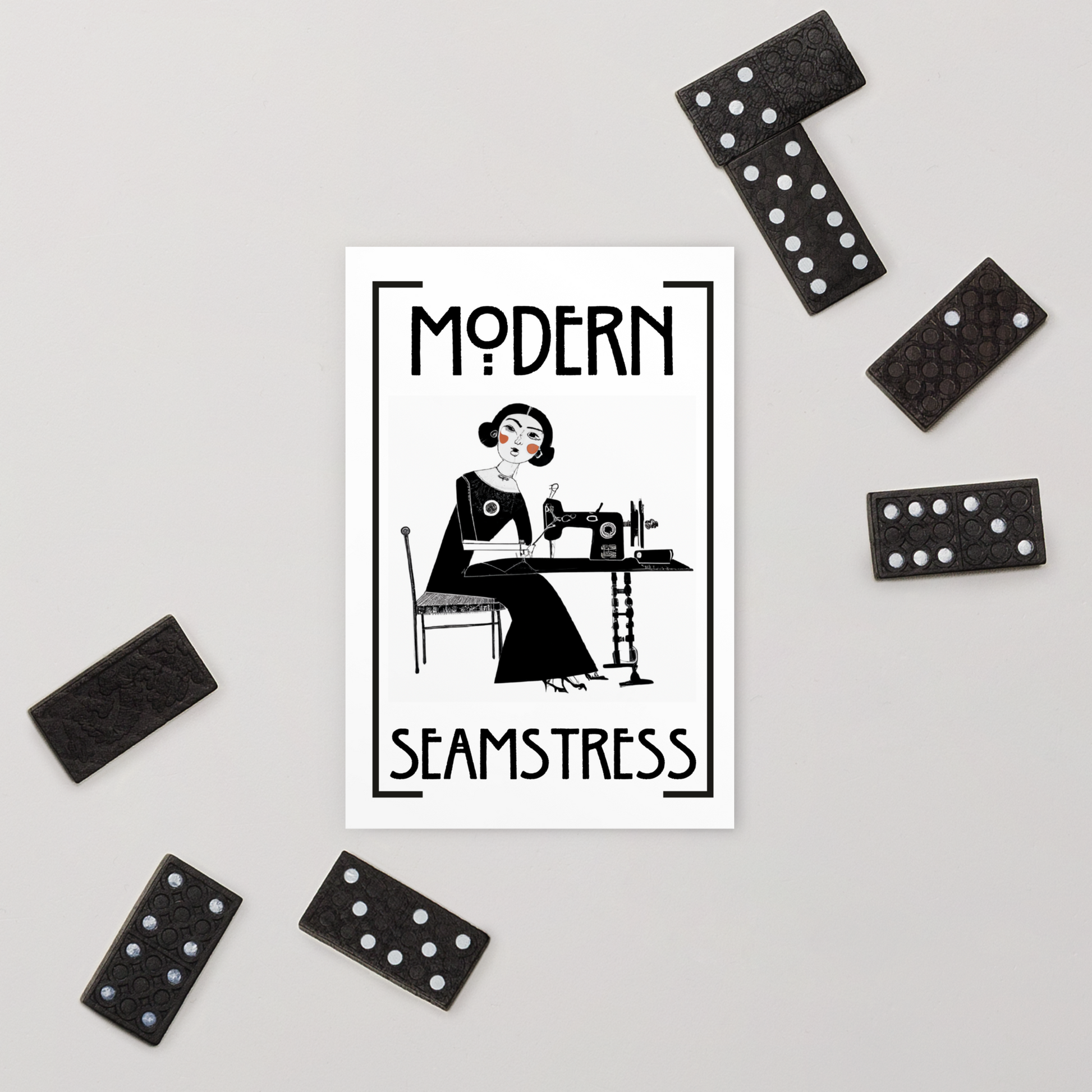 White Post card with "Modern Seamstress" design - Perfect gift for people who love to sew