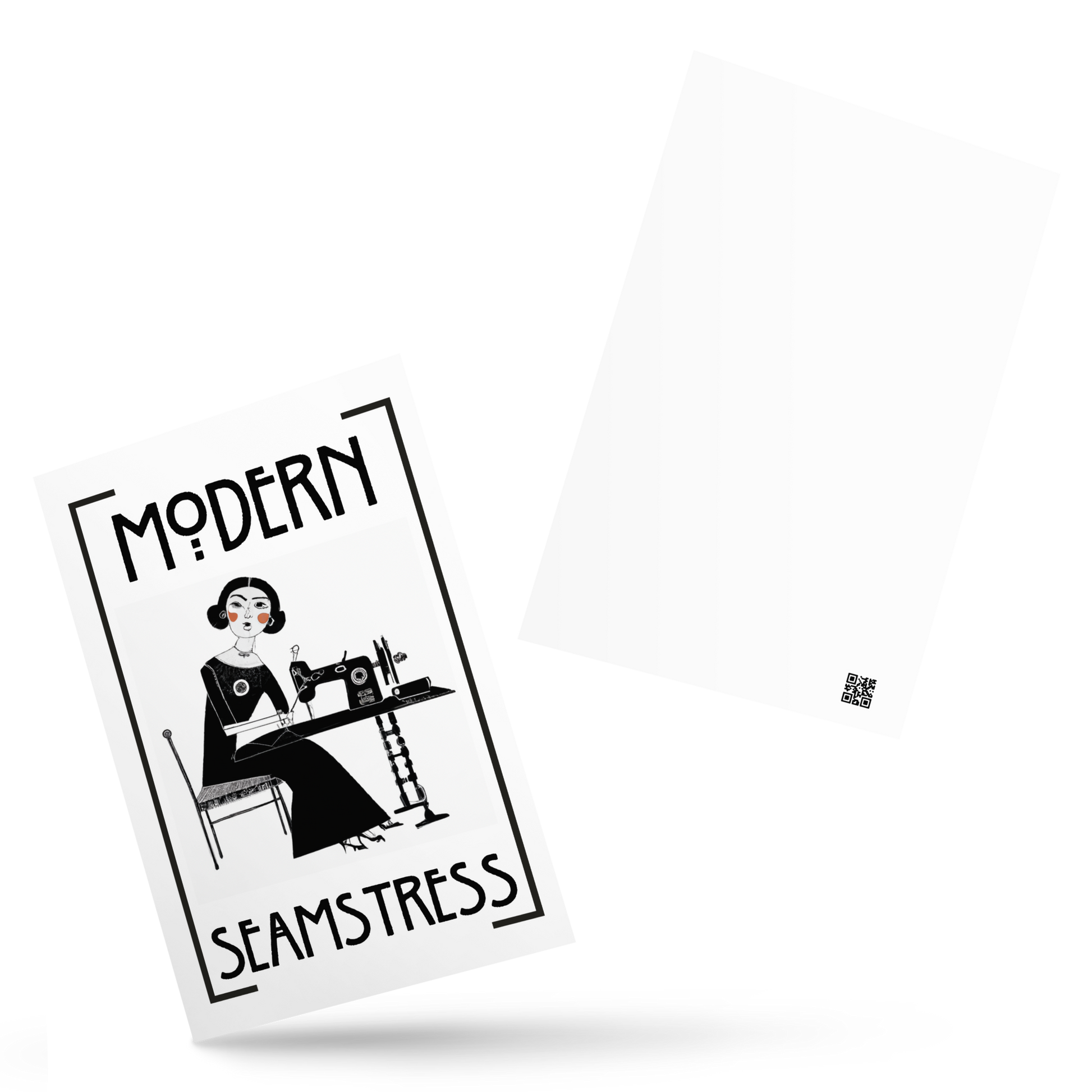 White Post card with "Modern Seamstress" design - Perfect gift for people who love to sew