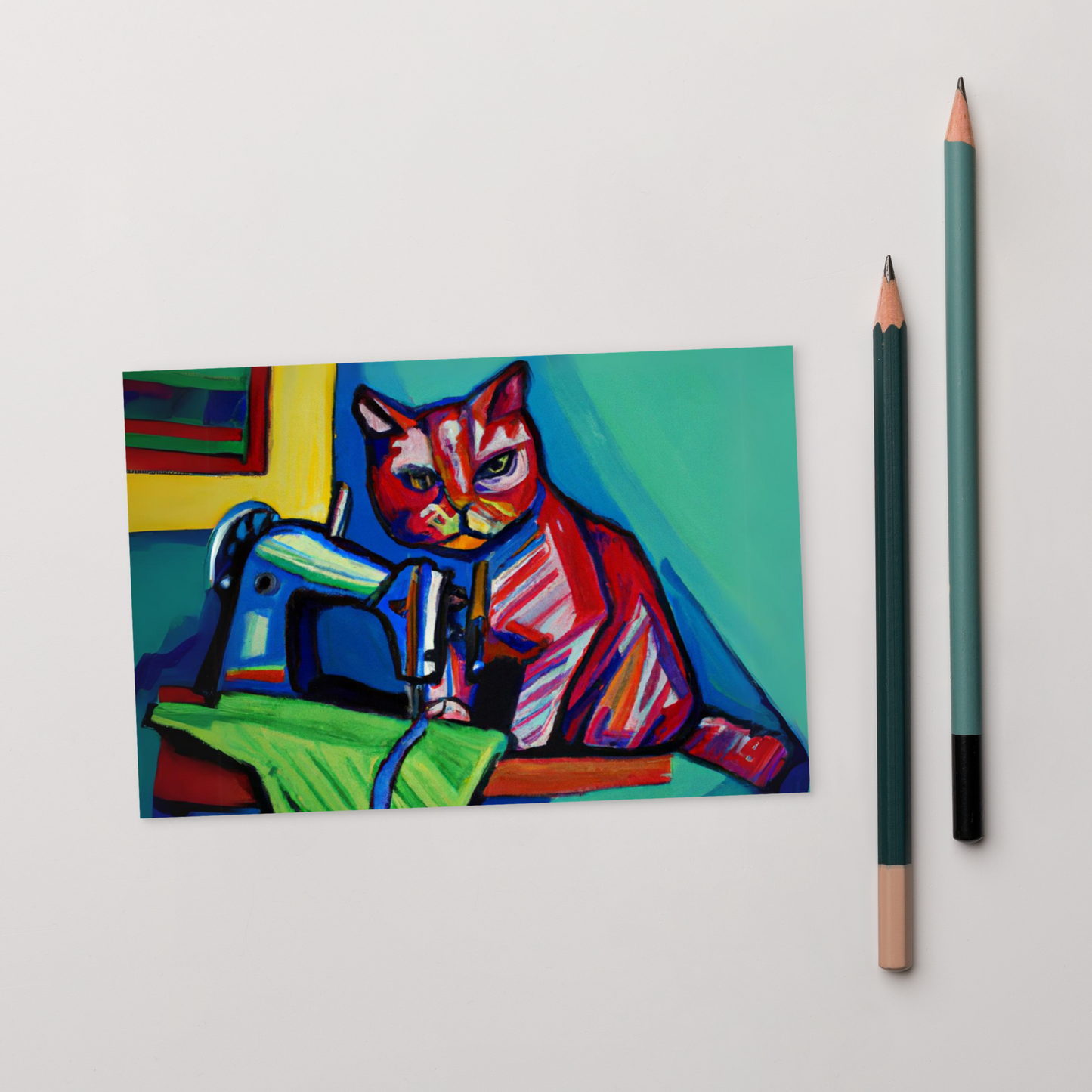 Post Card with "Sewing Cat" design - The Perfect addition to a gift or a thoughtful written note to a friend.