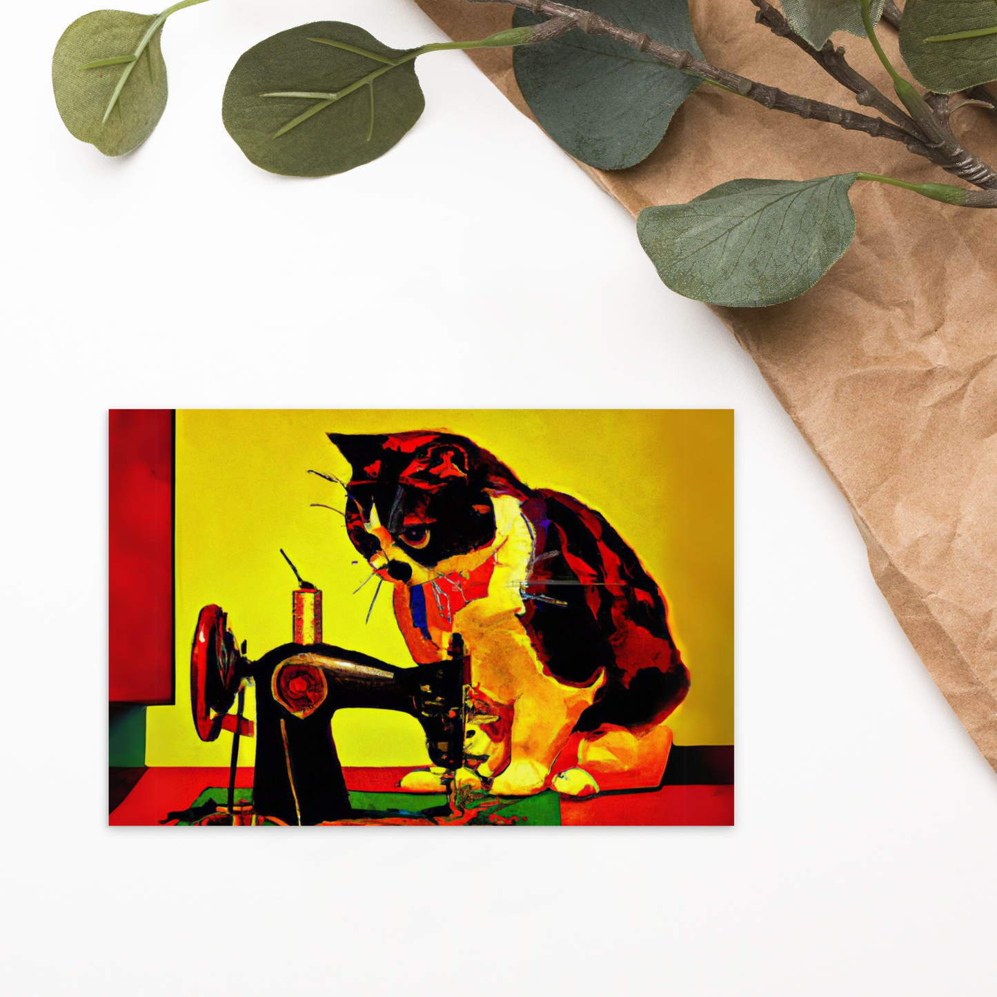 Post Card with "Sewing Cat" design - The Perfect addition to a gift or a thoughtful written note to a friend.