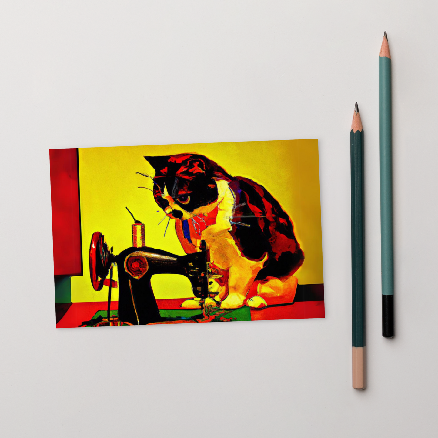 Post Card with "Sewing Cat" design - The Perfect addition to a gift or a thoughtful written note to a friend.