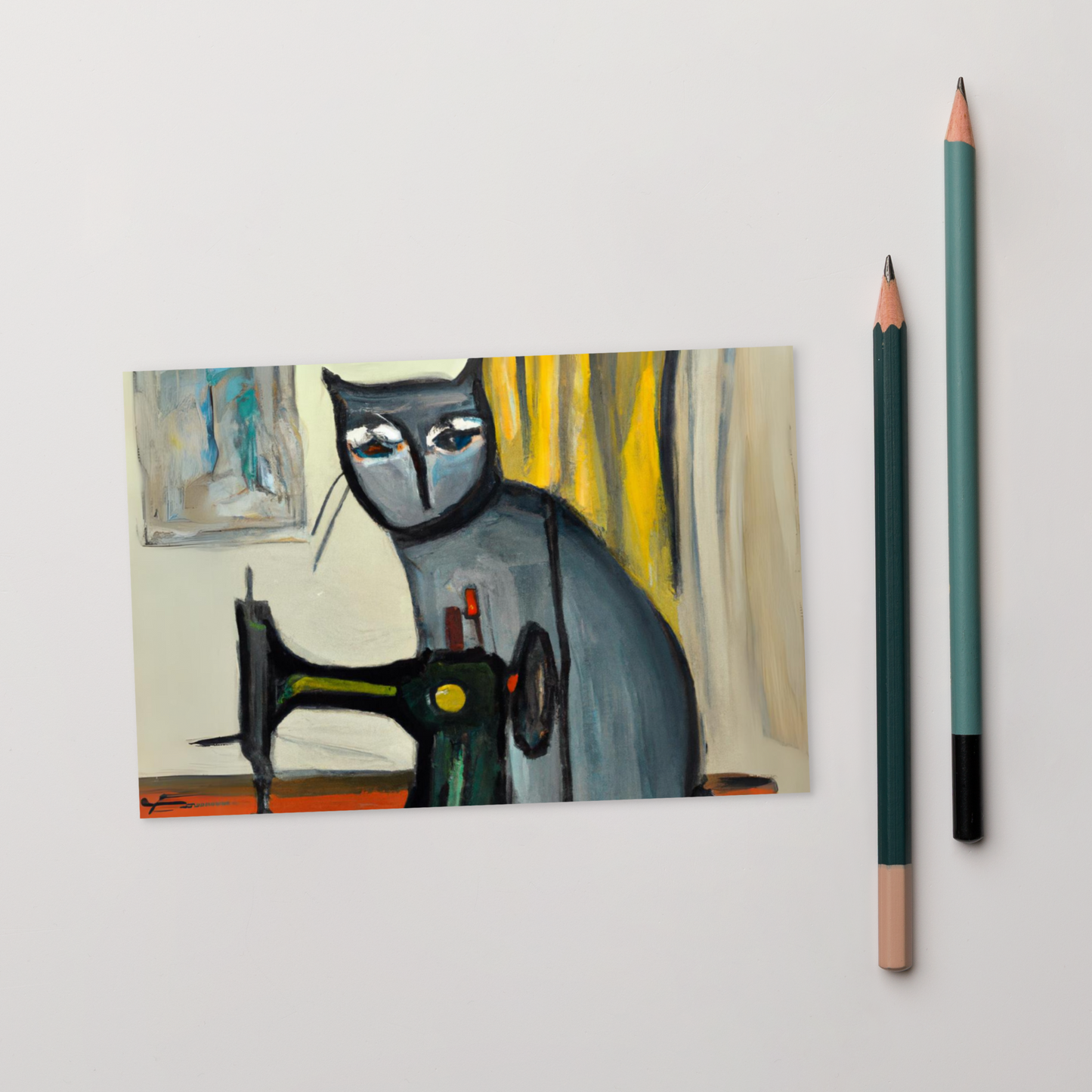 Post Card with "Sewing Cat" design - The Perfect addition to a gift or a thoughtful written note to a friend.