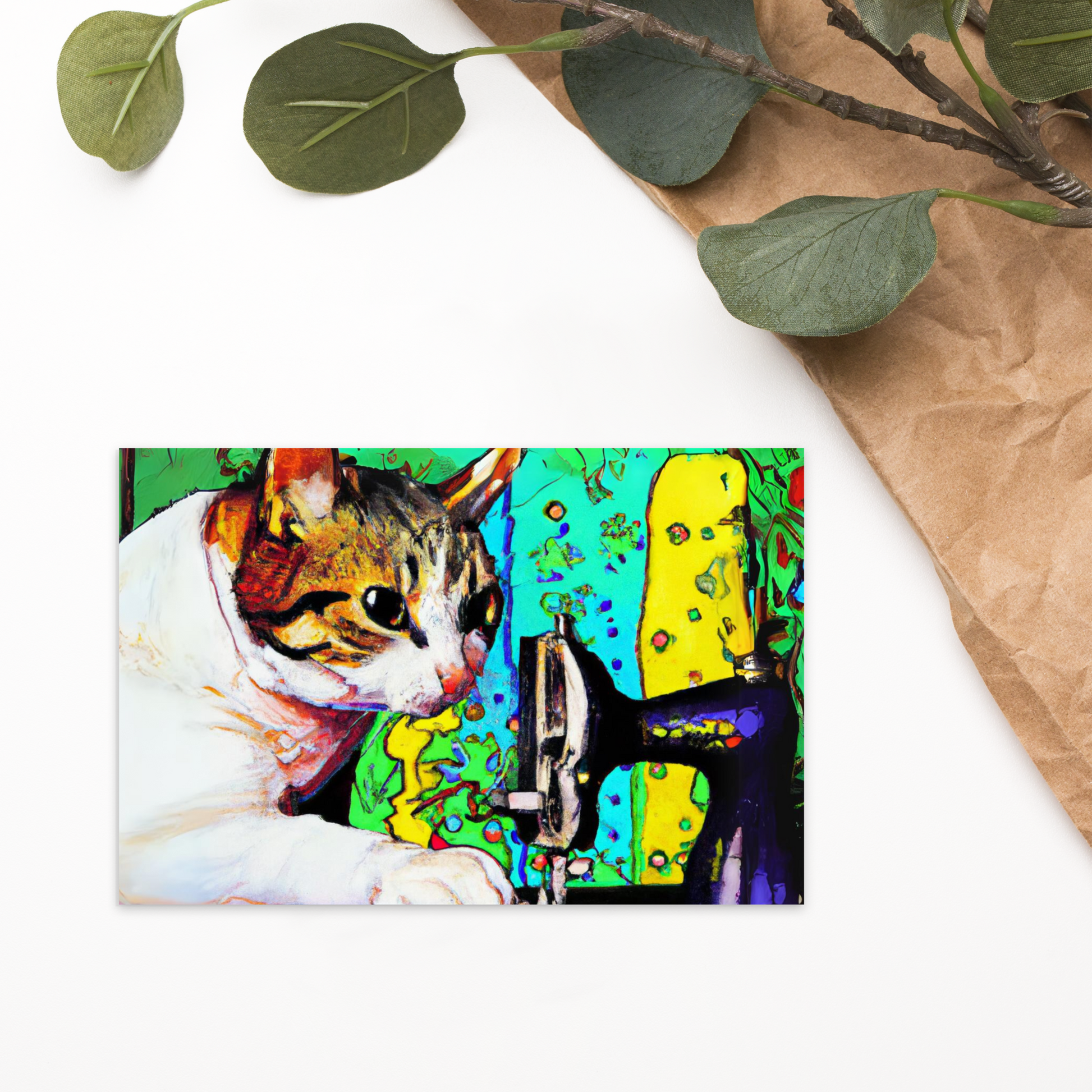 Post Card with "Sewing Cat" design - The Perfect addition to a gift or a thoughtful written note to a friend.