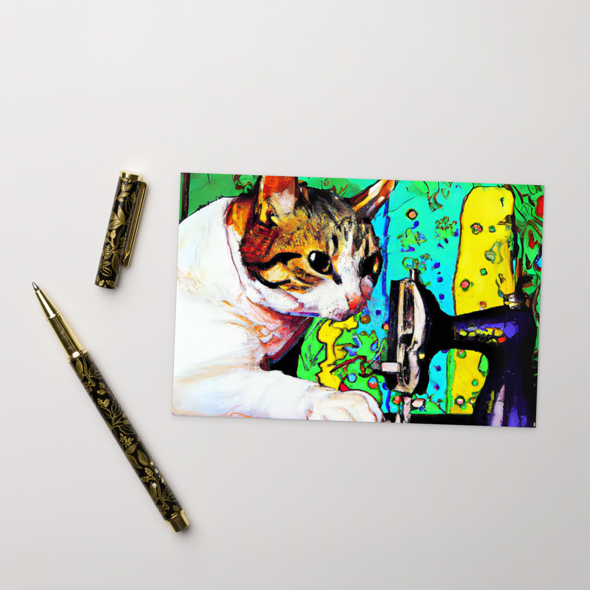 Post Card with "Sewing Cat" design - The Perfect addition to a gift or a thoughtful written note to a friend.