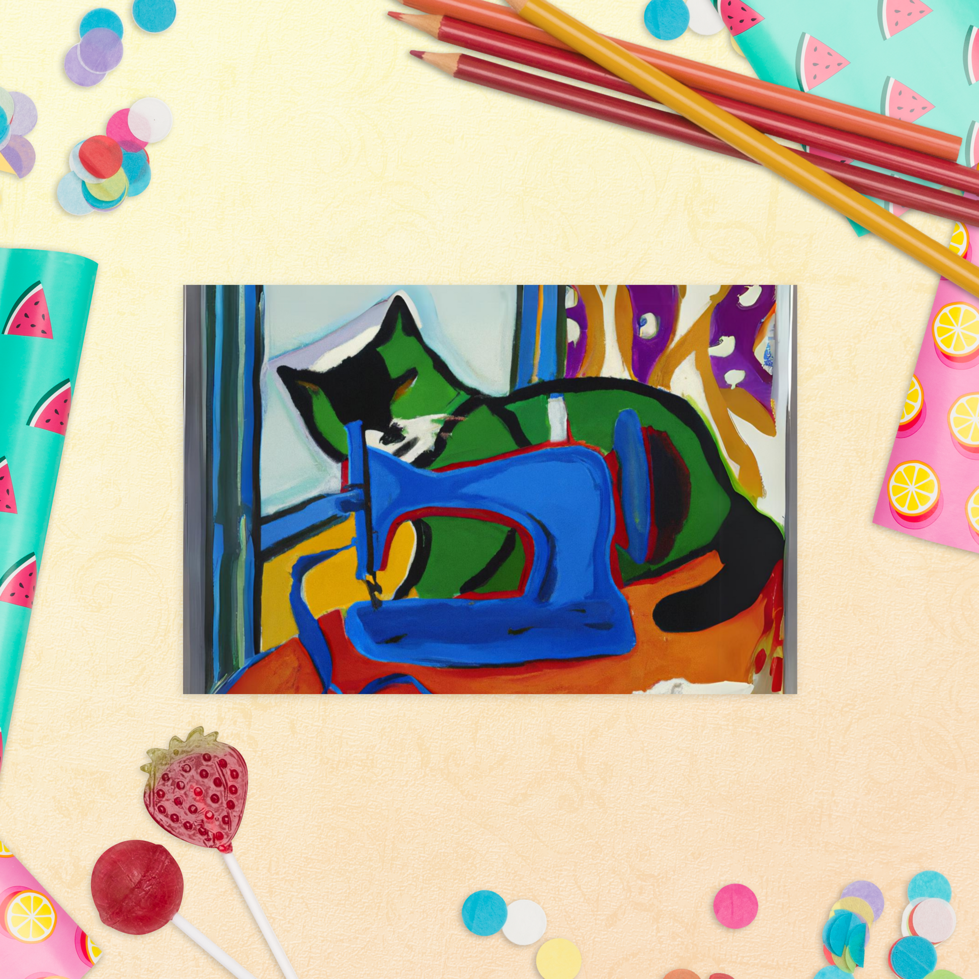 Post Card with "Sewing Cat" design - The Perfect addition to a gift or a thoughtful written note to a friend.