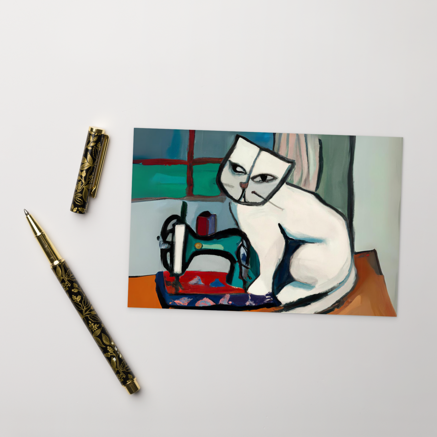 Post Card with "Sewing Cat" design - The Perfect addition to a gift or a thoughtful written note to a friend.