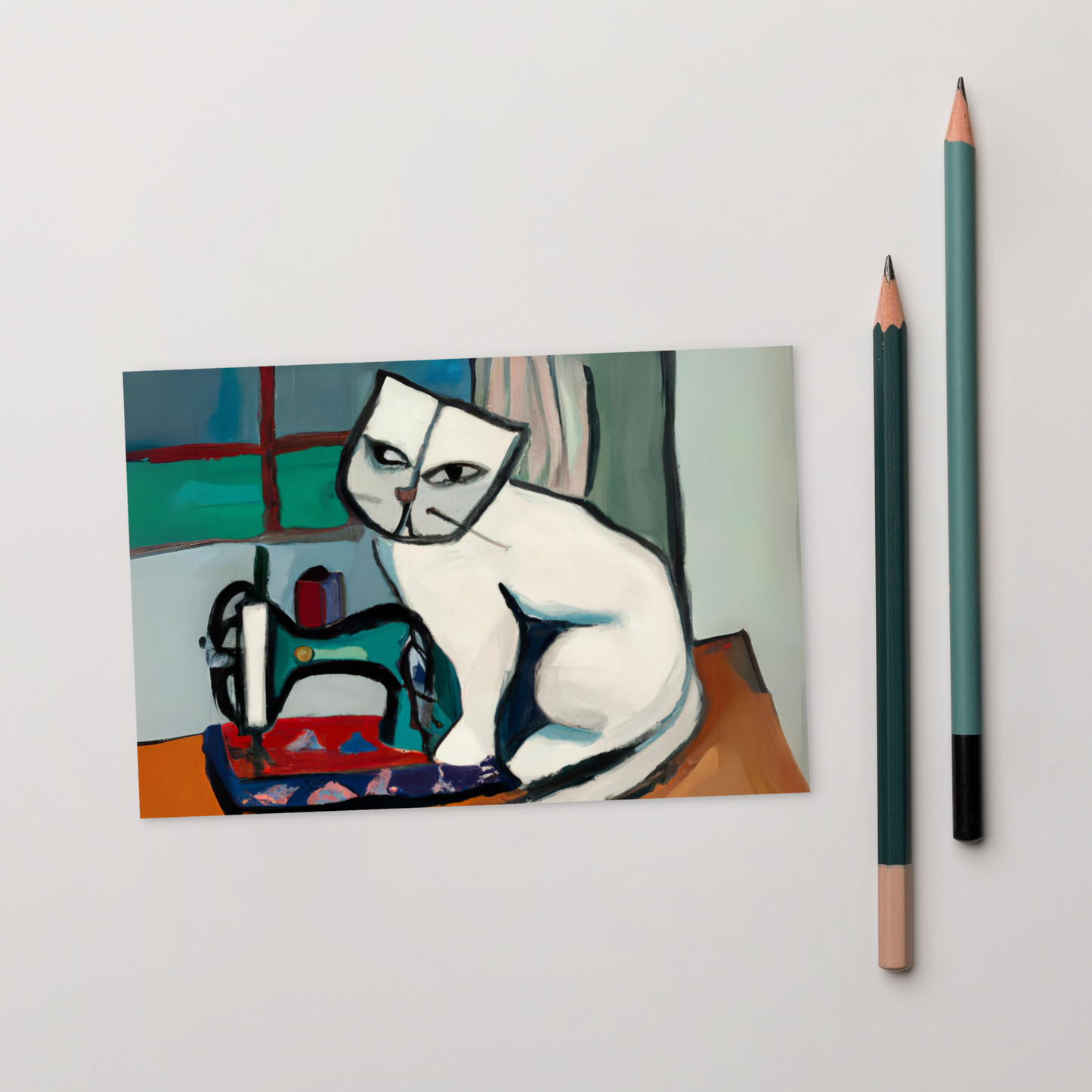 Post Card with "Sewing Cat" design - The Perfect addition to a gift or a thoughtful written note to a friend.