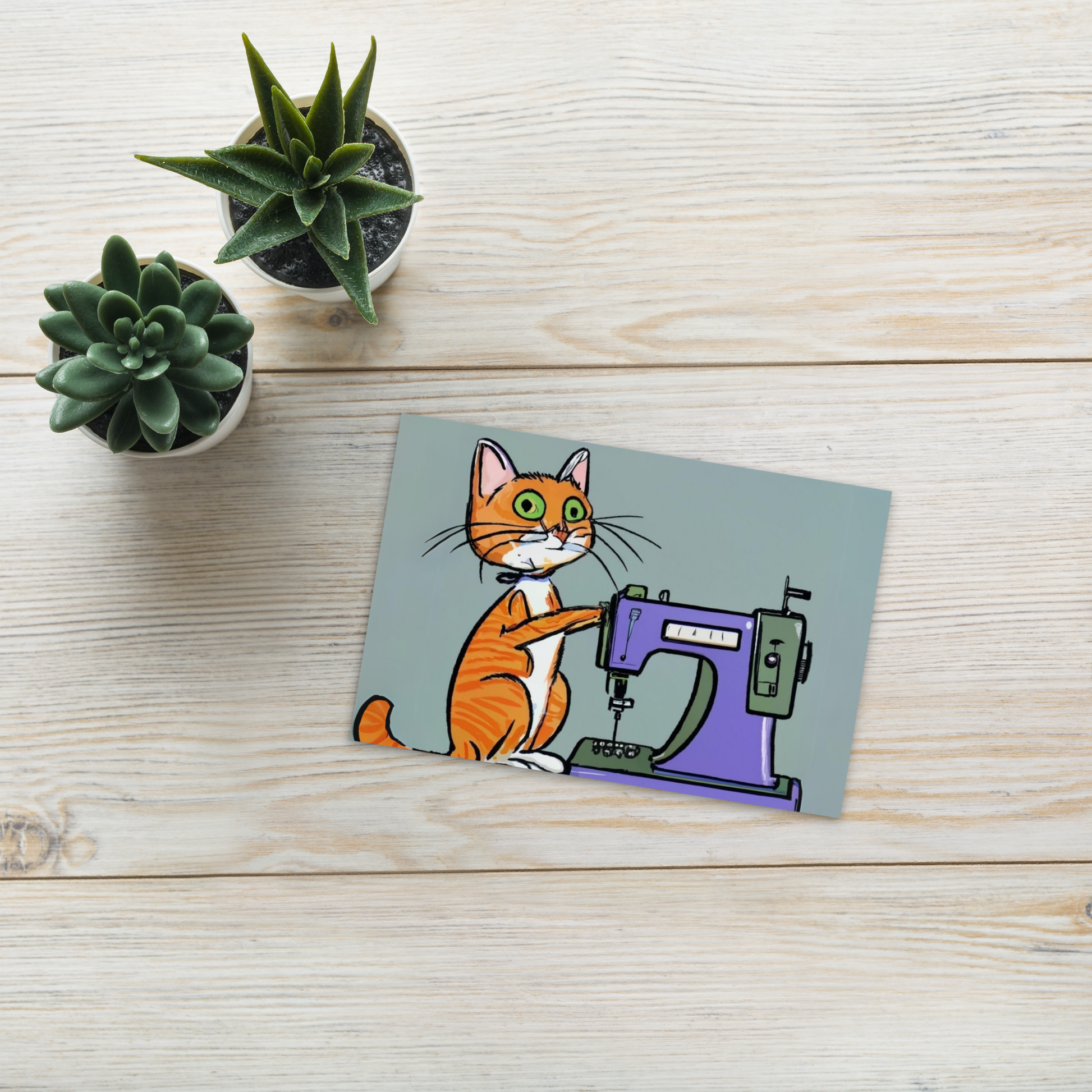 Post Card with "Sewing Cat" design - The Perfect addition to a gift or a thoughtful written note to a friend.