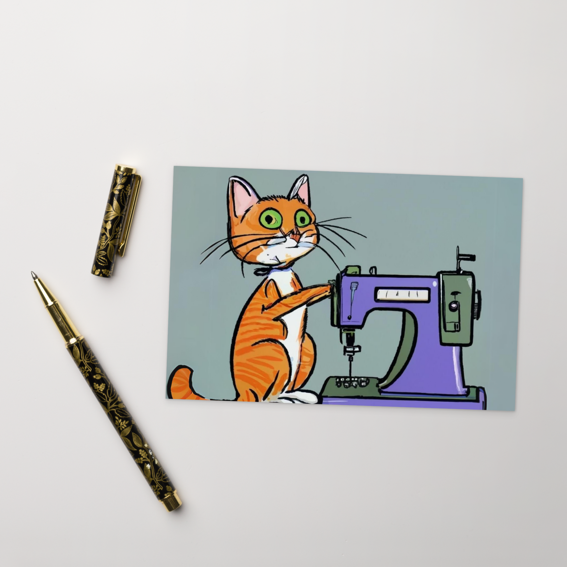 Post Card with "Sewing Cat" design - The Perfect addition to a gift or a thoughtful written note to a friend.