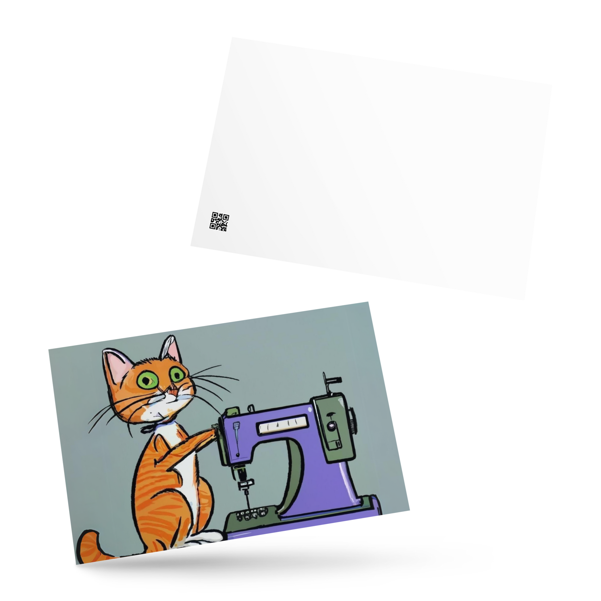 Post Card with "Sewing Cat" design - The Perfect addition to a gift or a thoughtful written note to a friend.