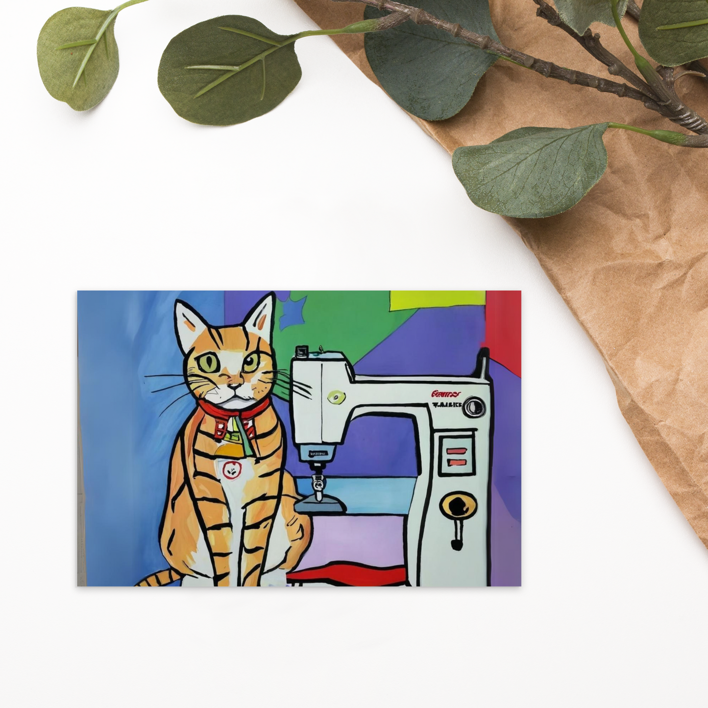 Post Card with "Sewing Cat" design - The Perfect addition to a gift or a thoughtful written note to a friend.