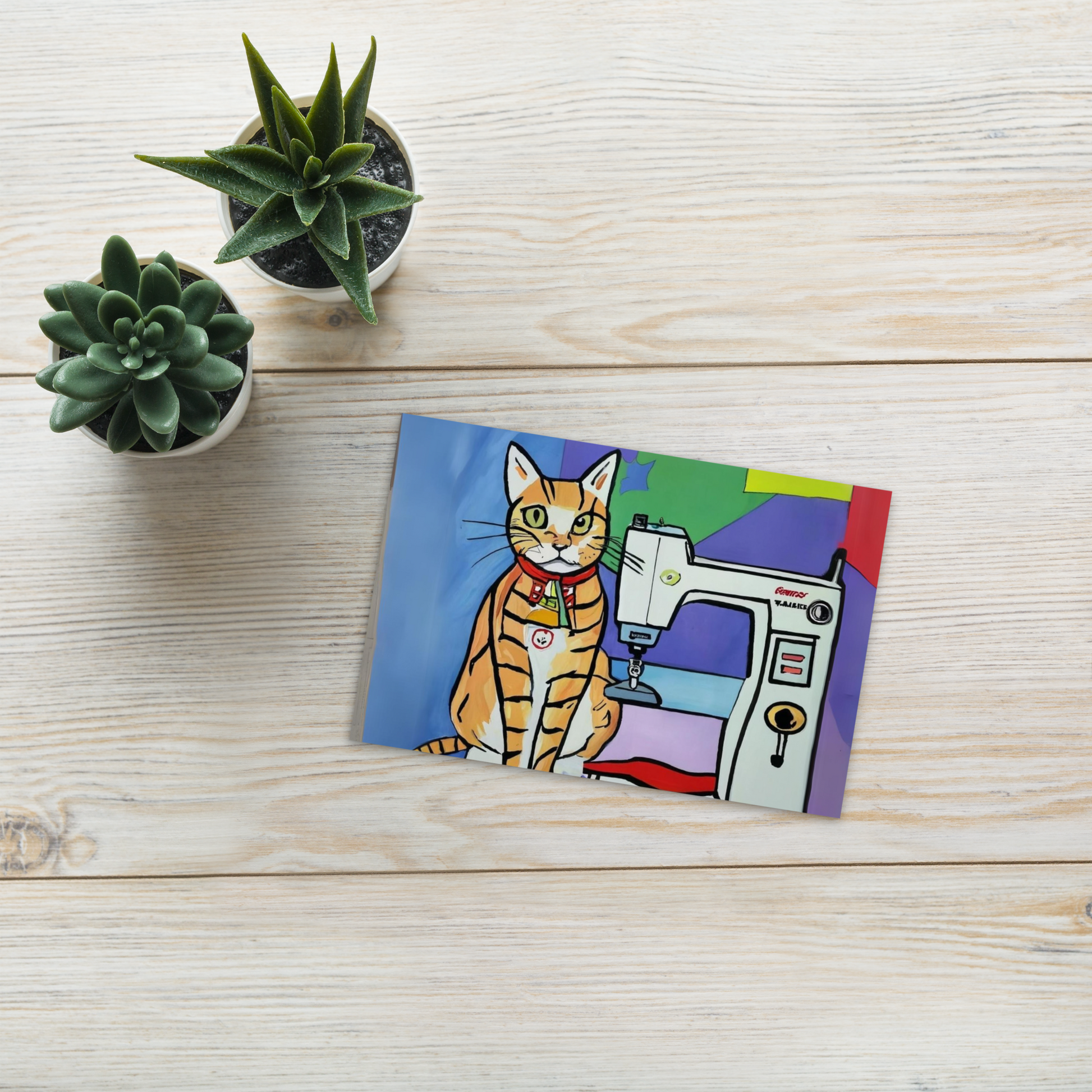 Post Card with "Sewing Cat" design - The Perfect addition to a gift or a thoughtful written note to a friend.