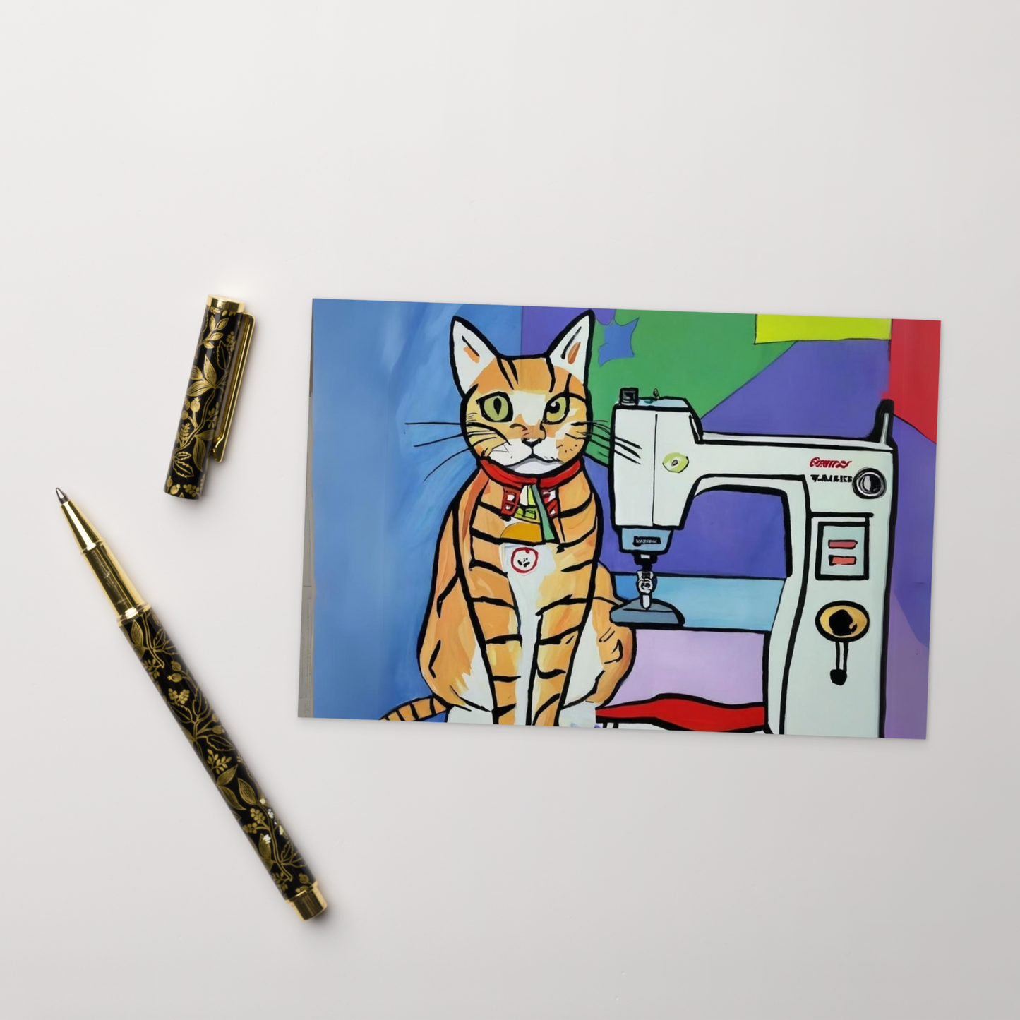 Post Card with "Sewing Cat" design - The Perfect addition to a gift or a thoughtful written note to a friend.