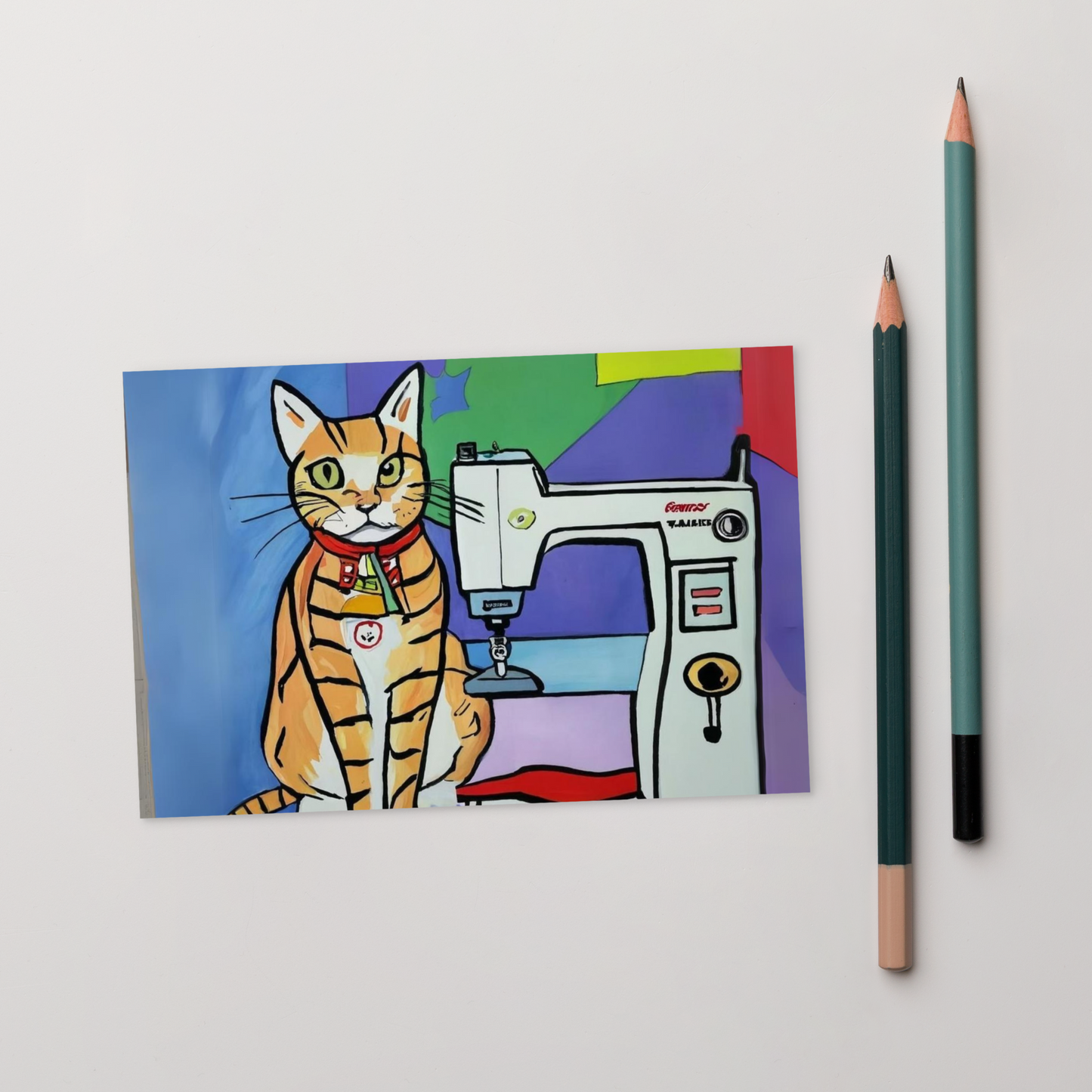 Post Card with "Sewing Cat" design - The Perfect addition to a gift or a thoughtful written note to a friend.