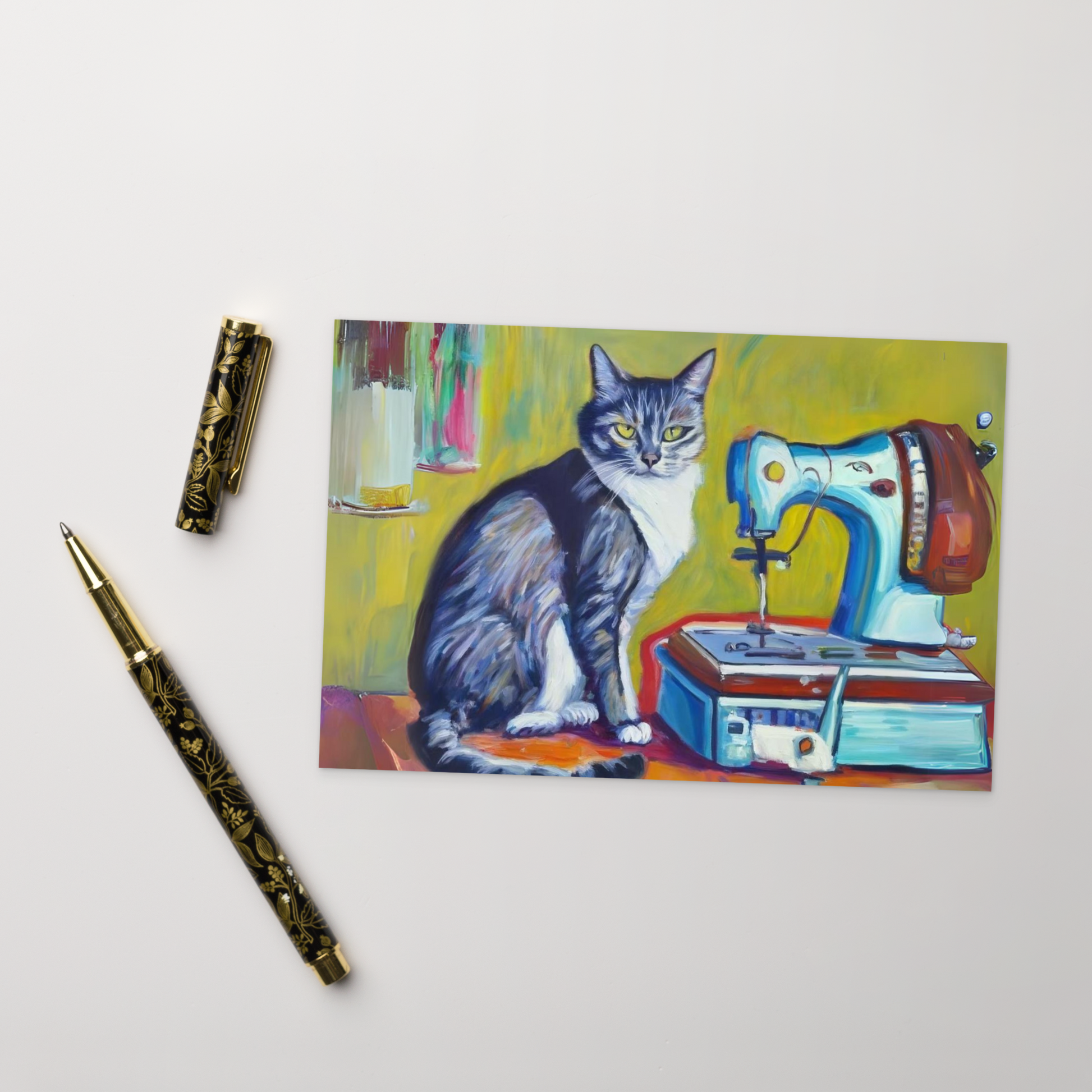 Post Card with "Sewing Cat" design - The Perfect addition to a gift or a thoughtful written note to a friend.