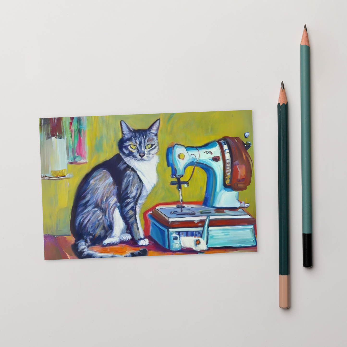 Post Card with "Sewing Cat" design - The Perfect addition to a gift or a thoughtful written note to a friend.