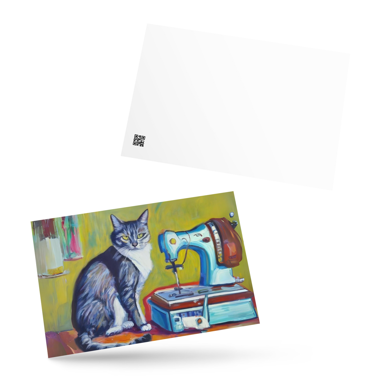 Post Card with "Sewing Cat" design - The Perfect addition to a gift or a thoughtful written note to a friend.