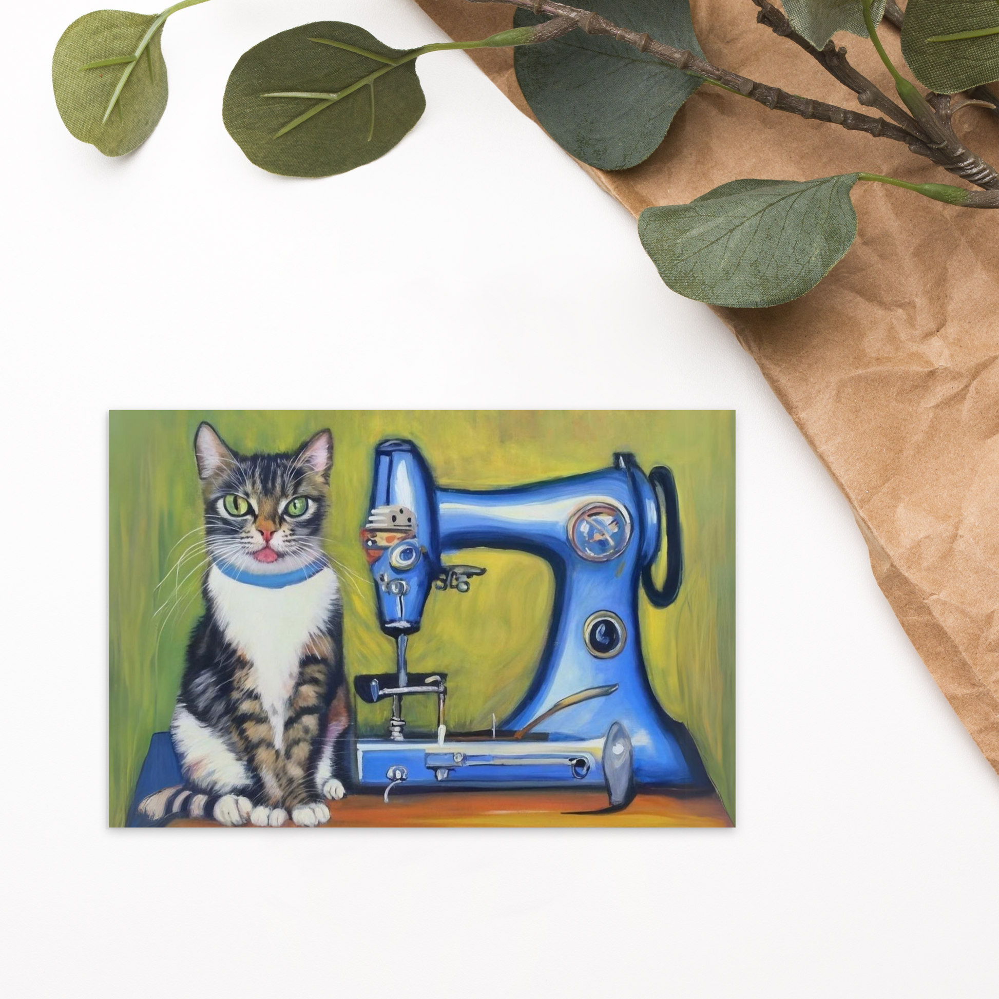 Post Card with "Sewing Cat" design - The Perfect addition to a gift or a thoughtful written note to a friend.