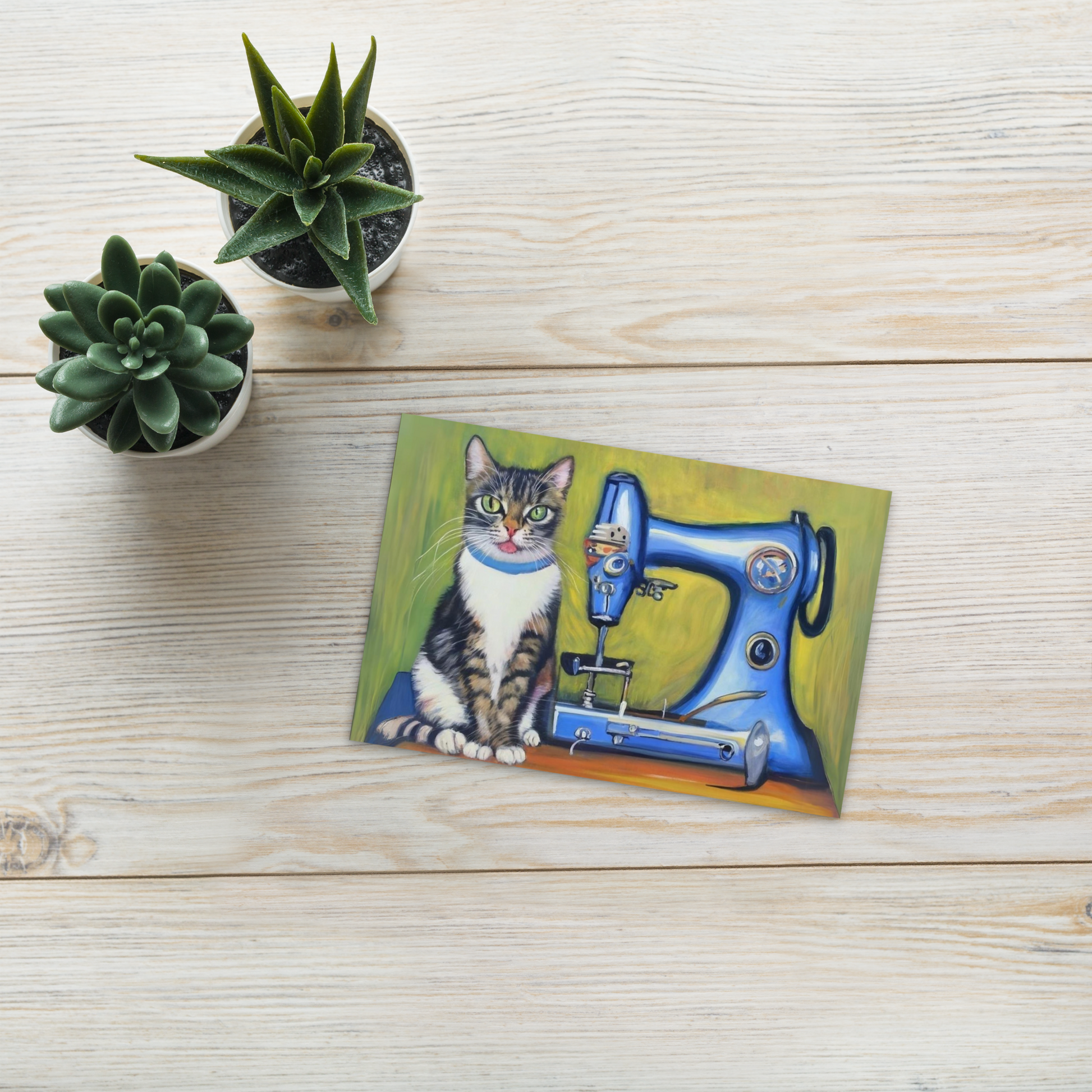 Post Card with "Sewing Cat" design - The Perfect addition to a gift or a thoughtful written note to a friend.