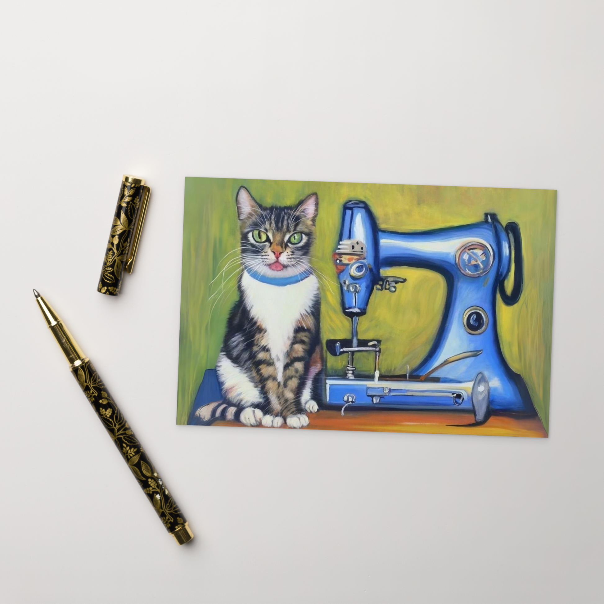 Post Card with "Sewing Cat" design - The Perfect addition to a gift or a thoughtful written note to a friend.