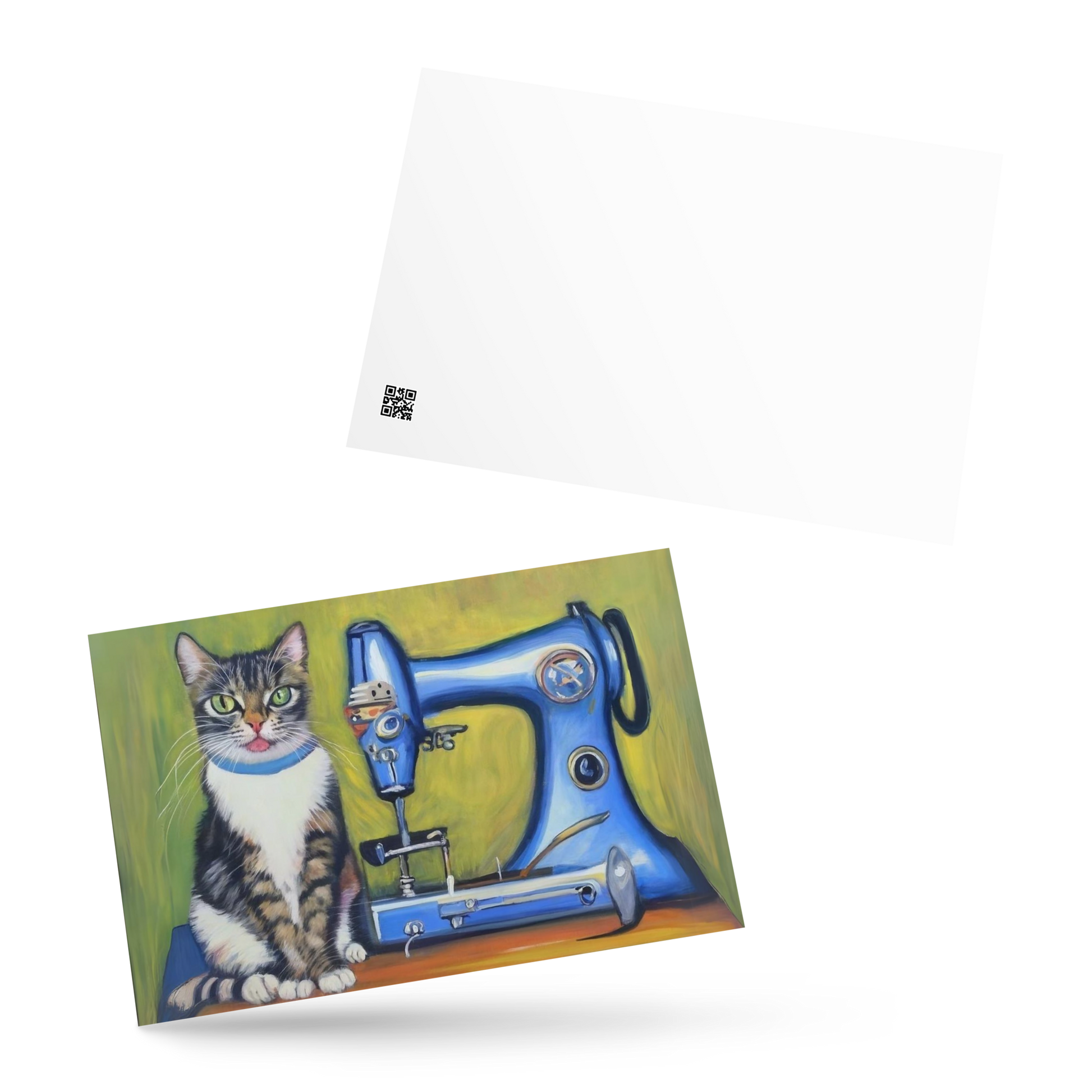 Post Card with "Sewing Cat" design - The Perfect addition to a gift or a thoughtful written note to a friend.