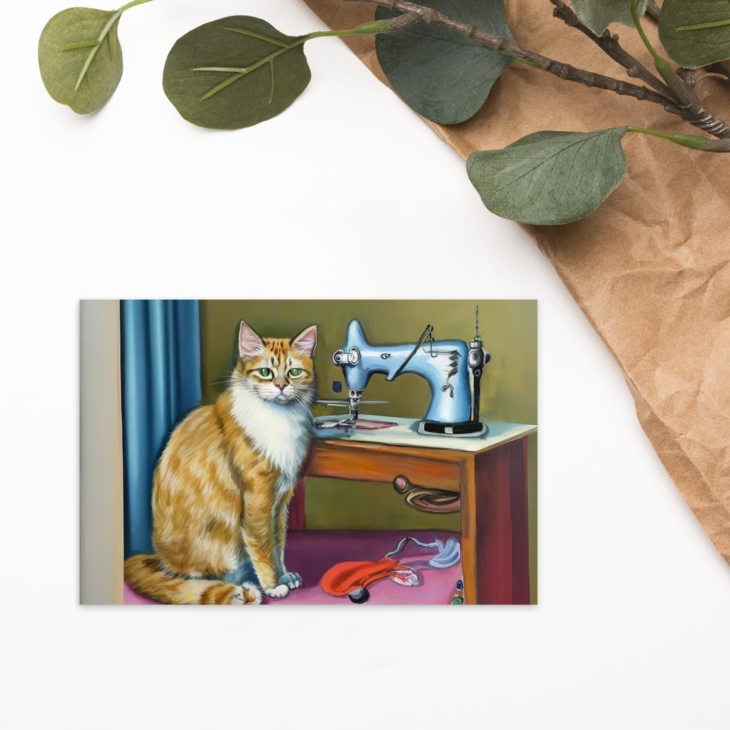 Post Card with "Sewing Cat" design - The Perfect addition to a gift or a thoughtful written note to a friend.