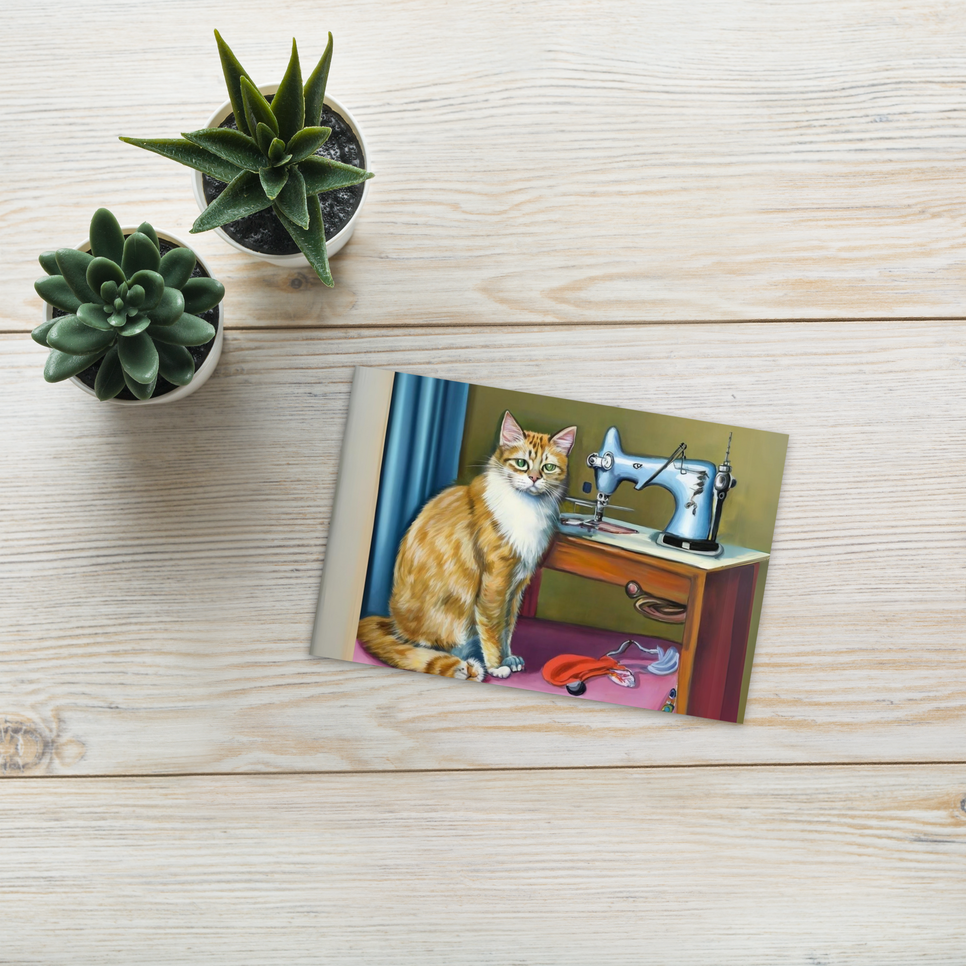 Post Card with "Sewing Cat" design - The Perfect addition to a gift or a thoughtful written note to a friend.